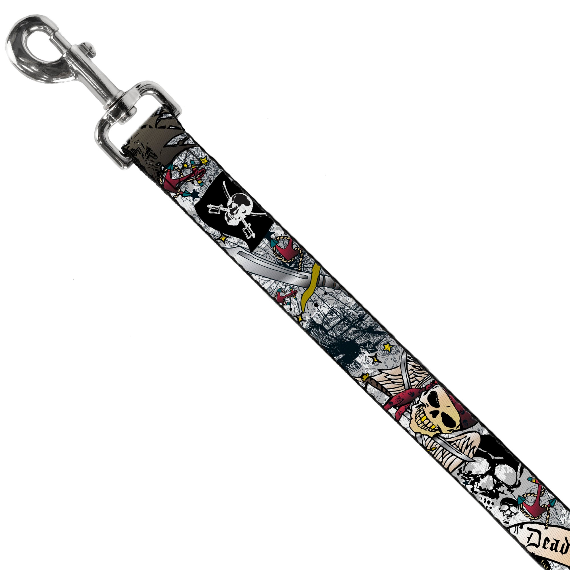 Dog Leash - Dead Men Tell No Tales CLOSE-UP White Dog Leashes Buckle-Down