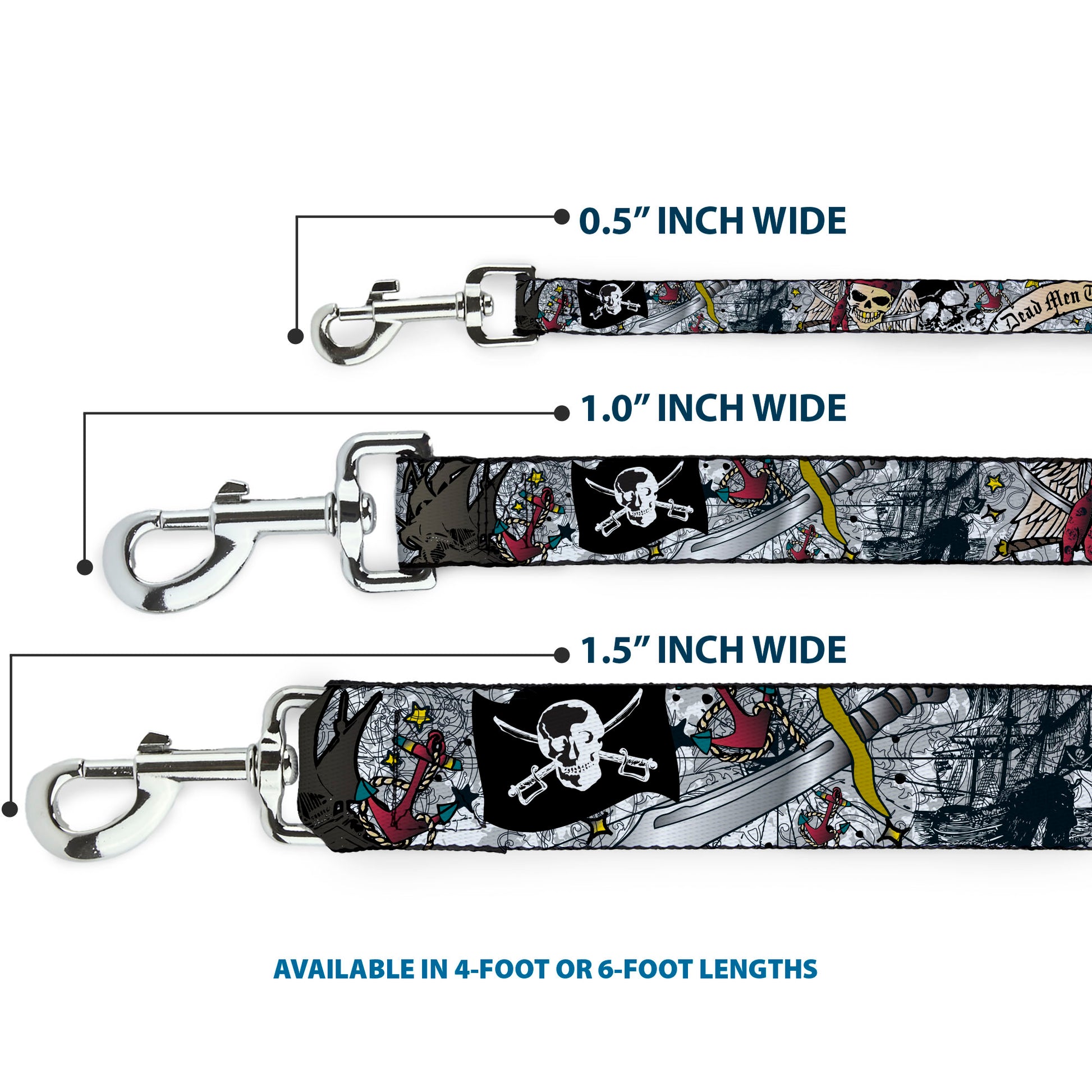 Dog Leash - Dead Men Tell No Tales CLOSE-UP White Dog Leashes Buckle-Down