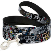Dog Leash - Dead Men Tell No Tales CLOSE-UP White Dog Leashes Buckle-Down
