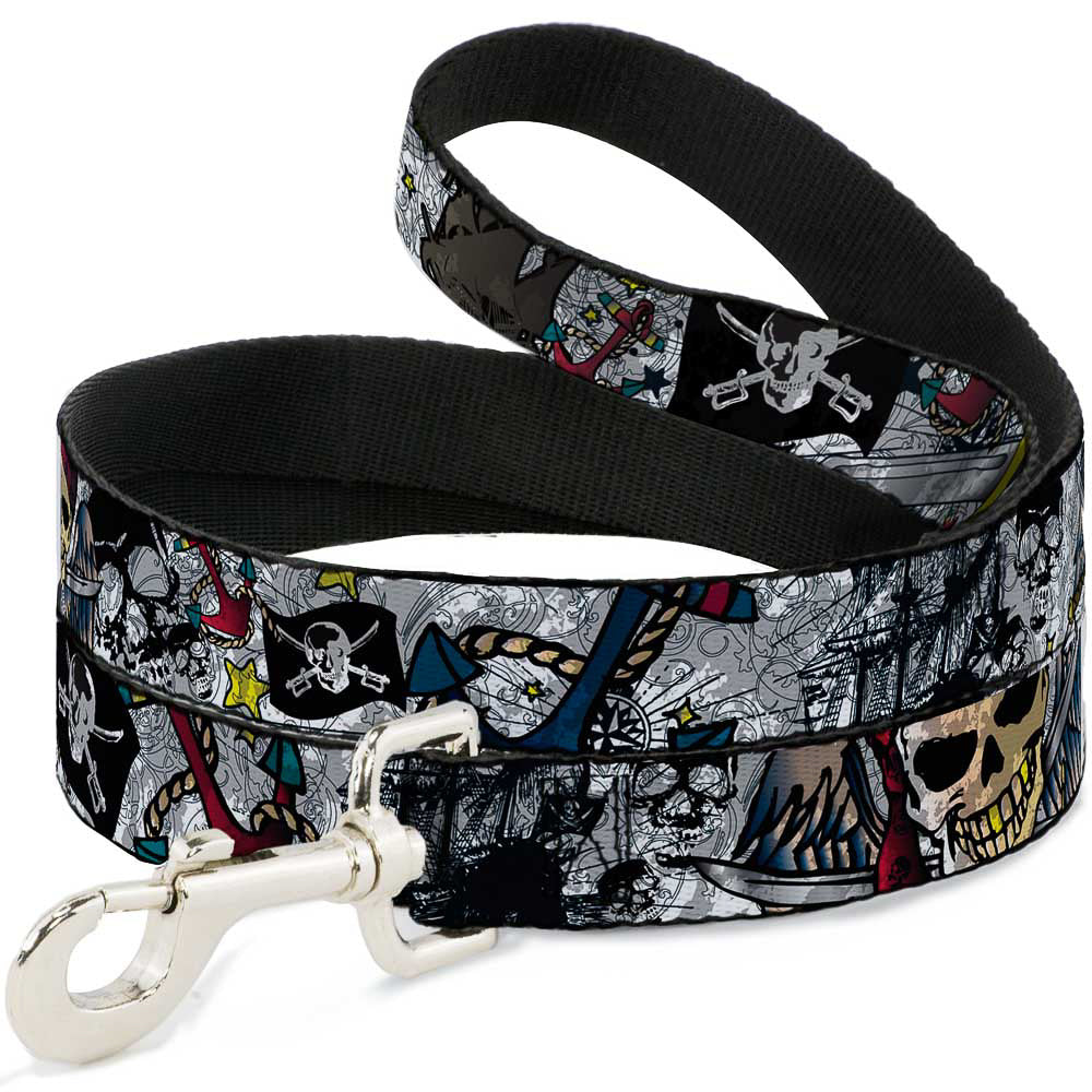 Dog Leash - Dead Men Tell No Tales CLOSE-UP White Dog Leashes Buckle-Down