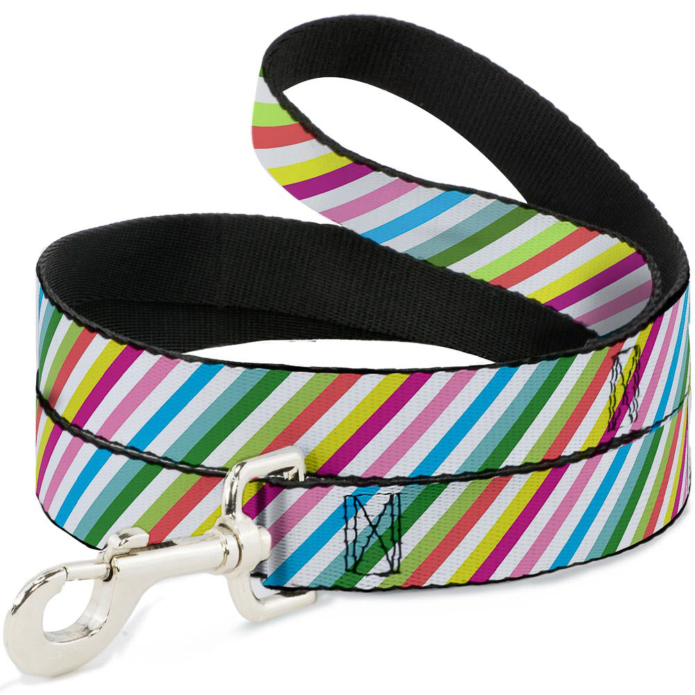 Dog Leash - Diagonal Stripes White/Multi Color Dog Leashes Buckle-Down