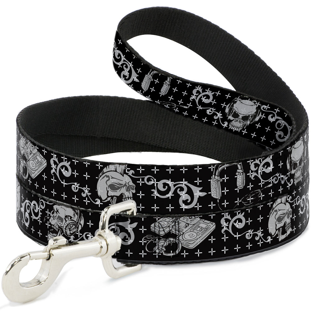 Dog Leash - DJ Skulls Black/Gray Dog Leashes Buckle-Down