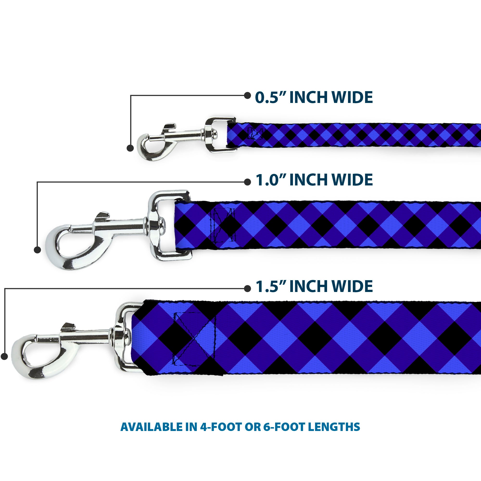 Dog Leash - Diagonal Buffalo Plaid Black/Blue Dog Leashes Buckle-Down