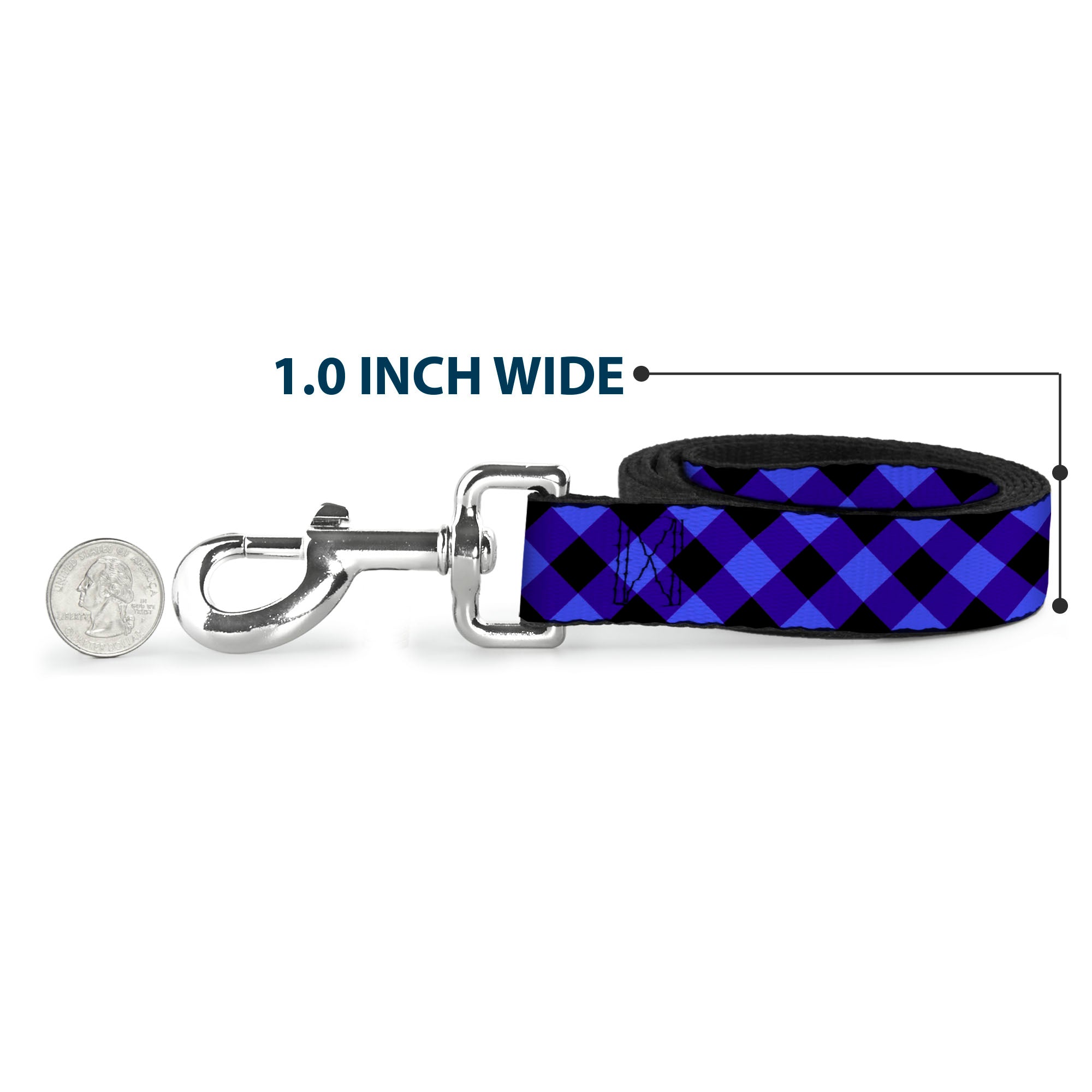 Dog Leash - Diagonal Buffalo Plaid Black/Blue Dog Leashes Buckle-Down