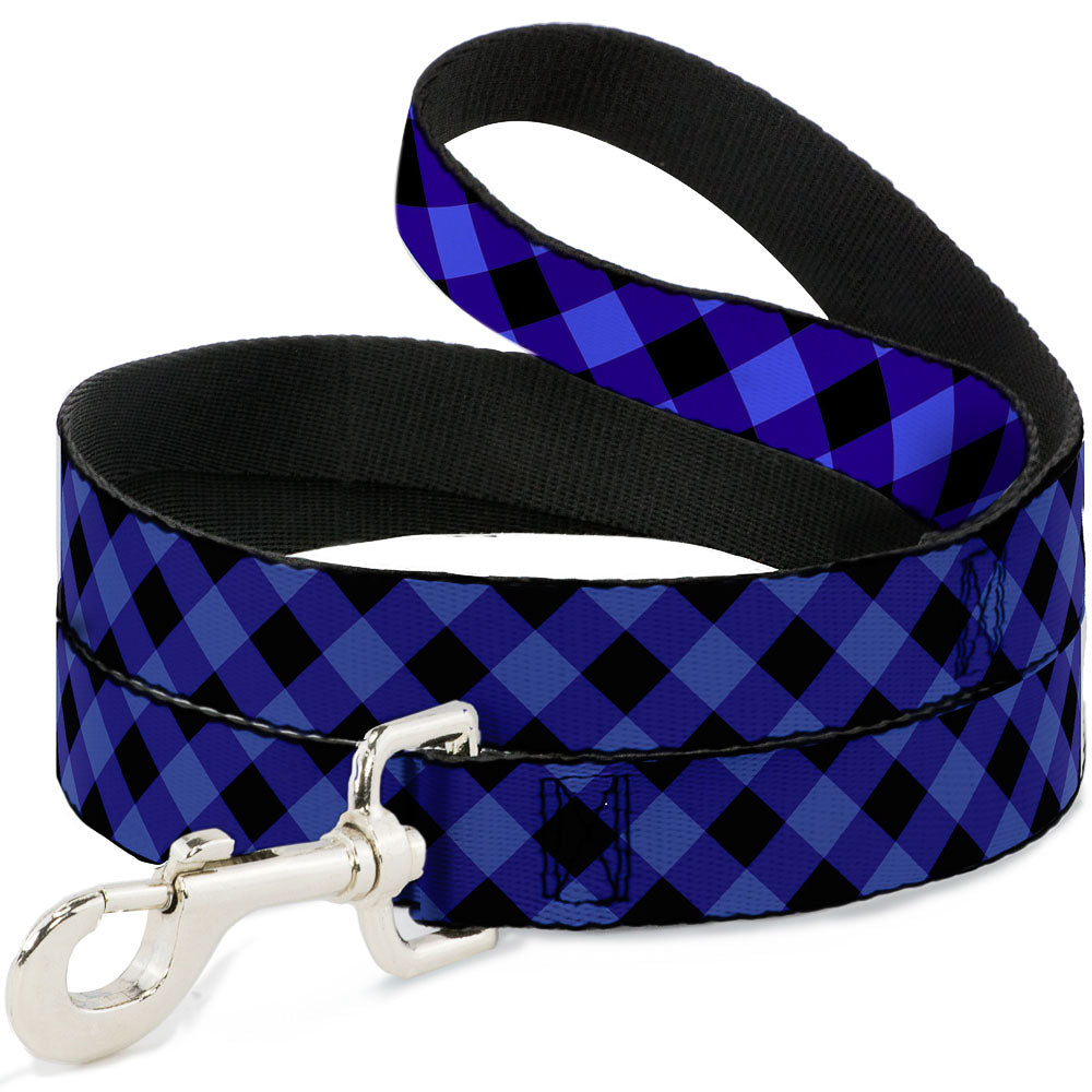 Dog Leash - Diagonal Buffalo Plaid Black/Blue Dog Leashes Buckle-Down