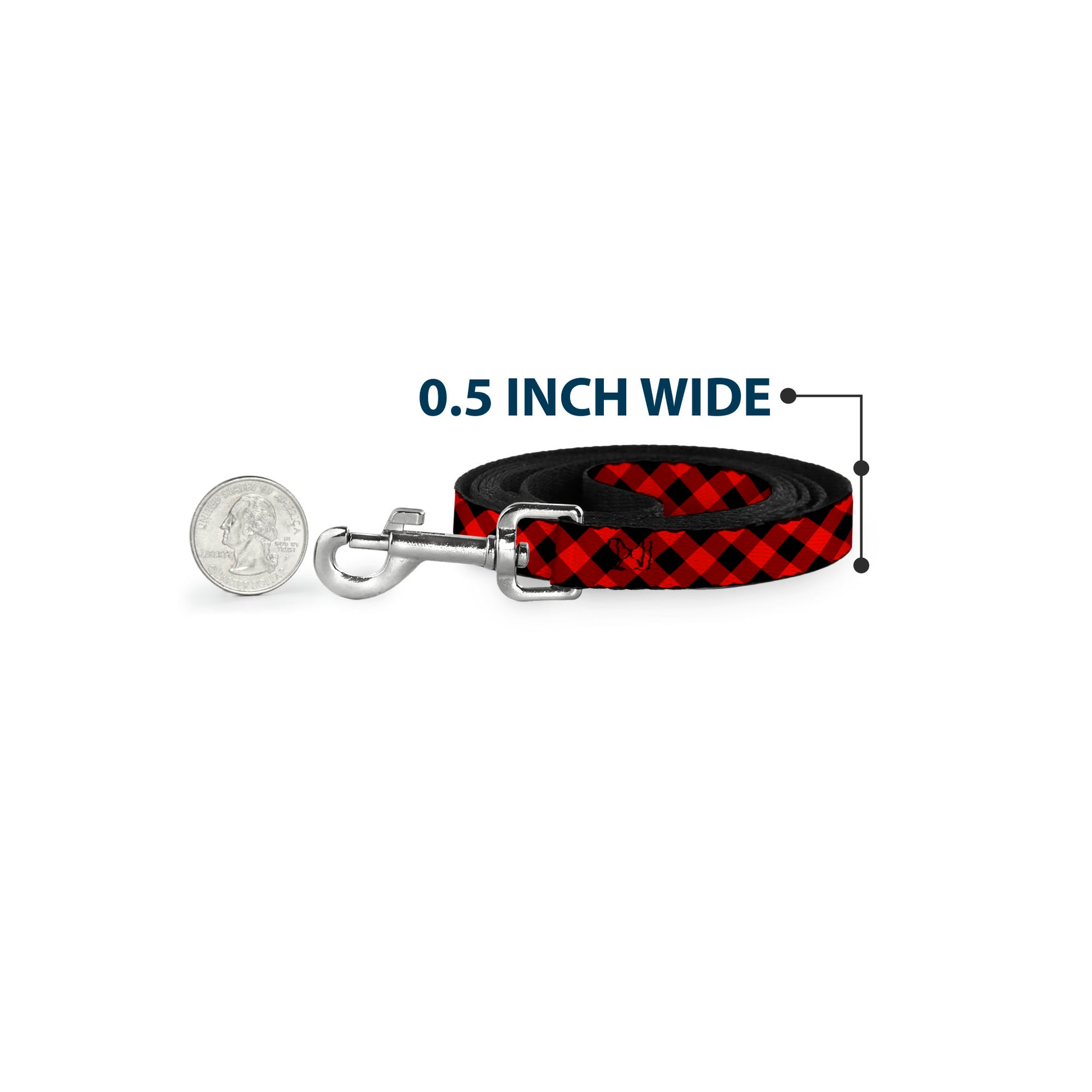 Dog Leash - Diagonal Buffalo Plaid Black/Red Dog Leashes Buckle-Down
