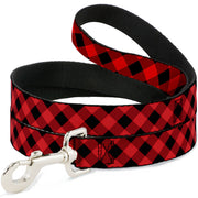 Dog Leash - Diagonal Buffalo Plaid Black/Red Dog Leashes Buckle-Down