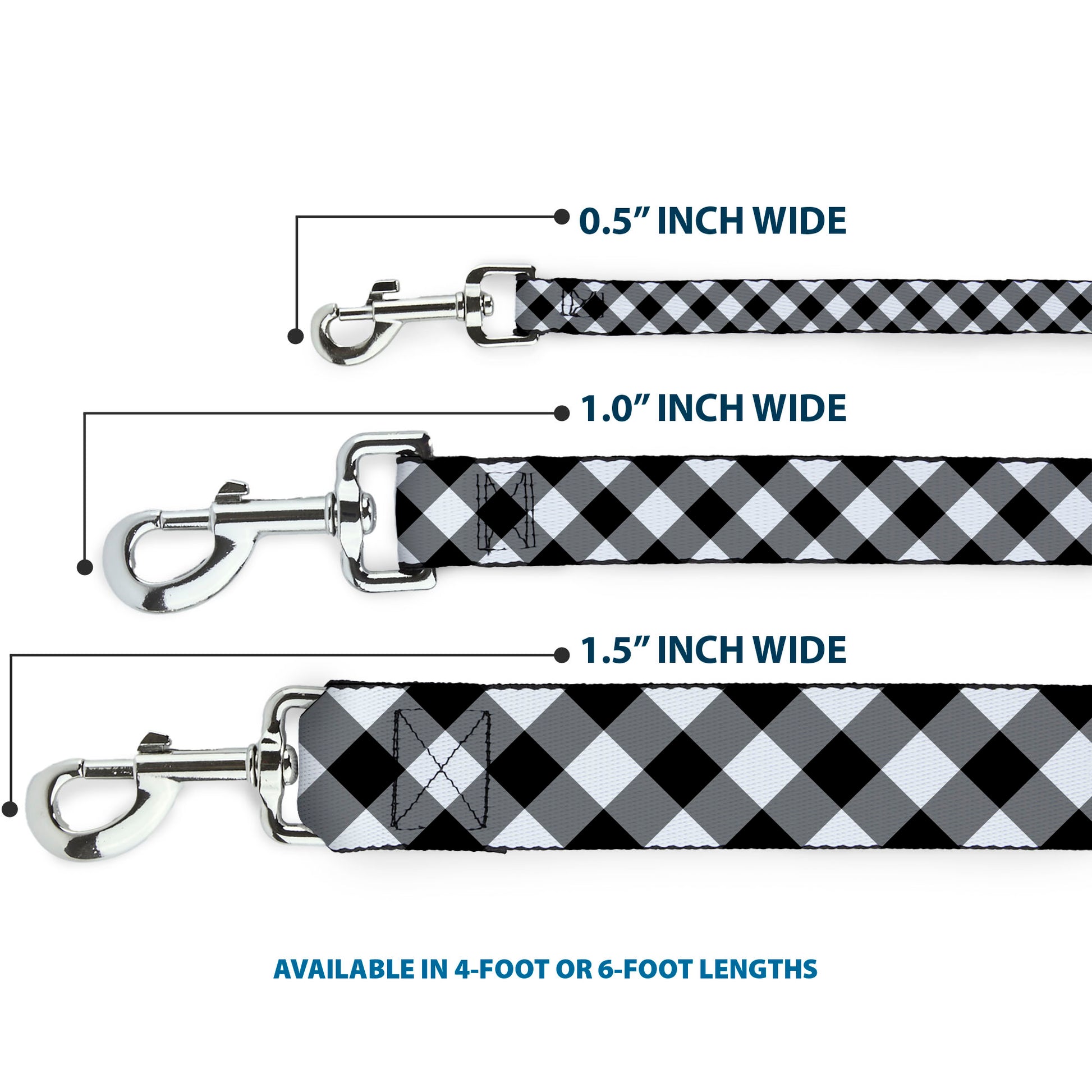 Dog Leash - Diagonal Buffalo Plaid Black/White Dog Leashes Buckle-Down