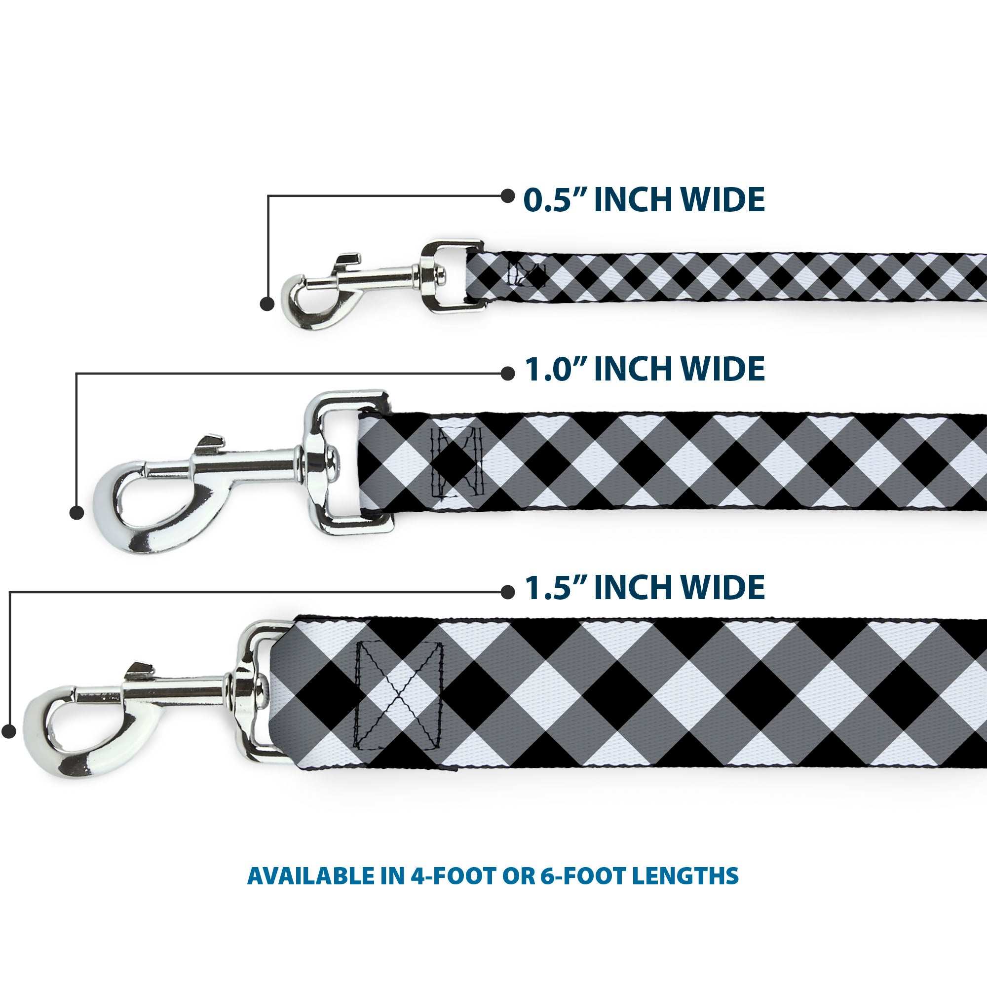 Dog Leash - Diagonal Buffalo Plaid Black/White Dog Leashes Buckle-Down