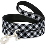 Dog Leash - Diagonal Buffalo Plaid Black/White Dog Leashes Buckle-Down
