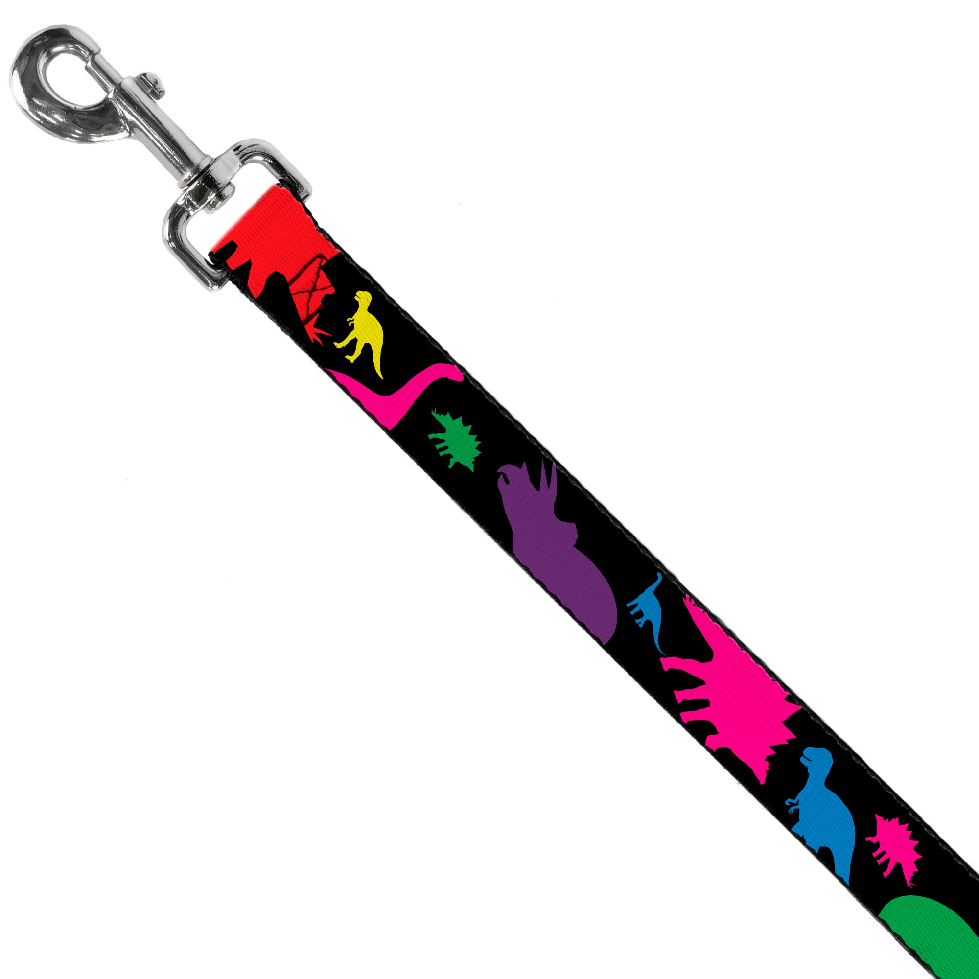 Dog Leash - Dinosaur Silhouette Black/Multi Color Dog Leashes Buckle-Down