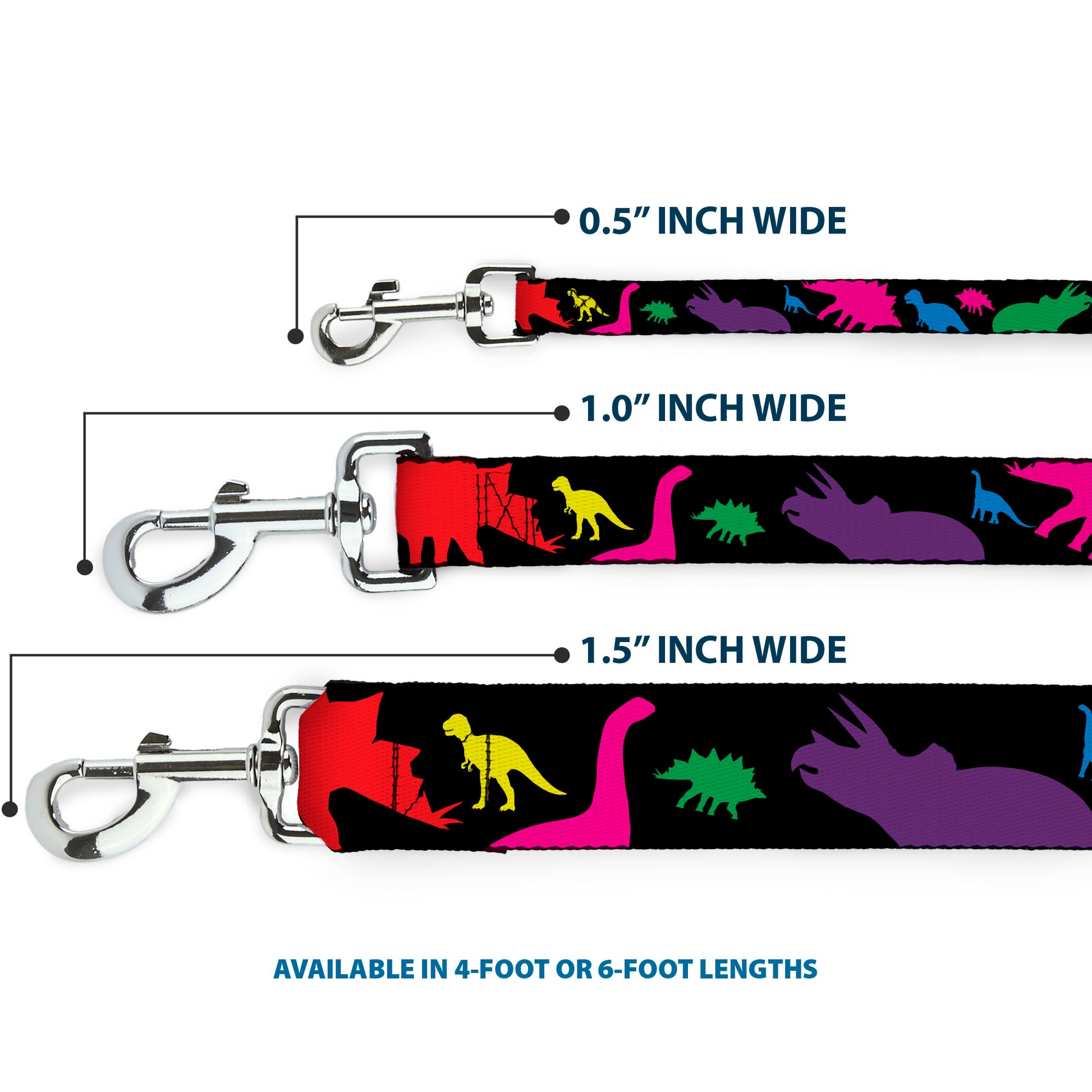 Dog Leash - Dinosaur Silhouette Black/Multi Color Dog Leashes Buckle-Down