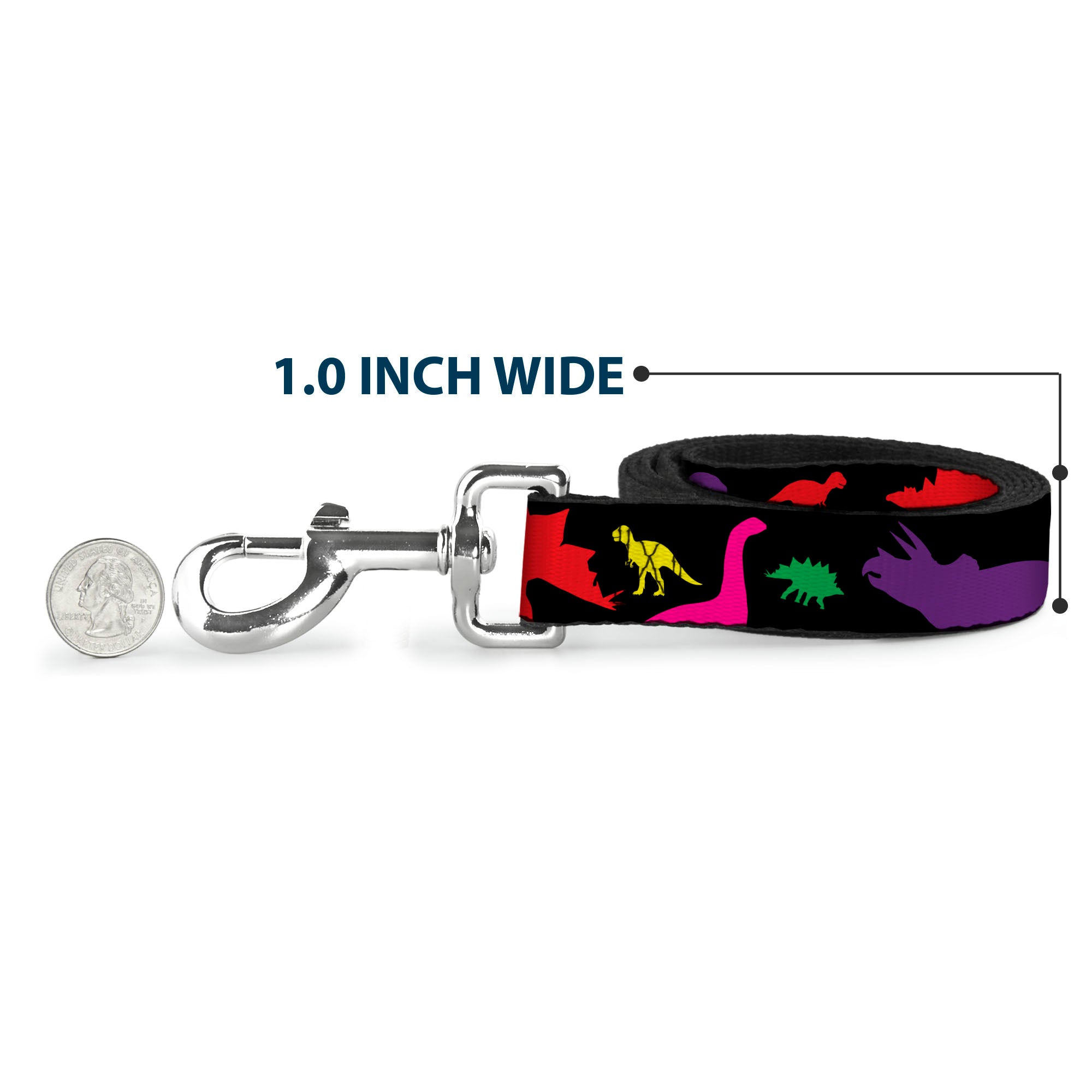 Dog Leash - Dinosaur Silhouette Black/Multi Color Dog Leashes Buckle-Down