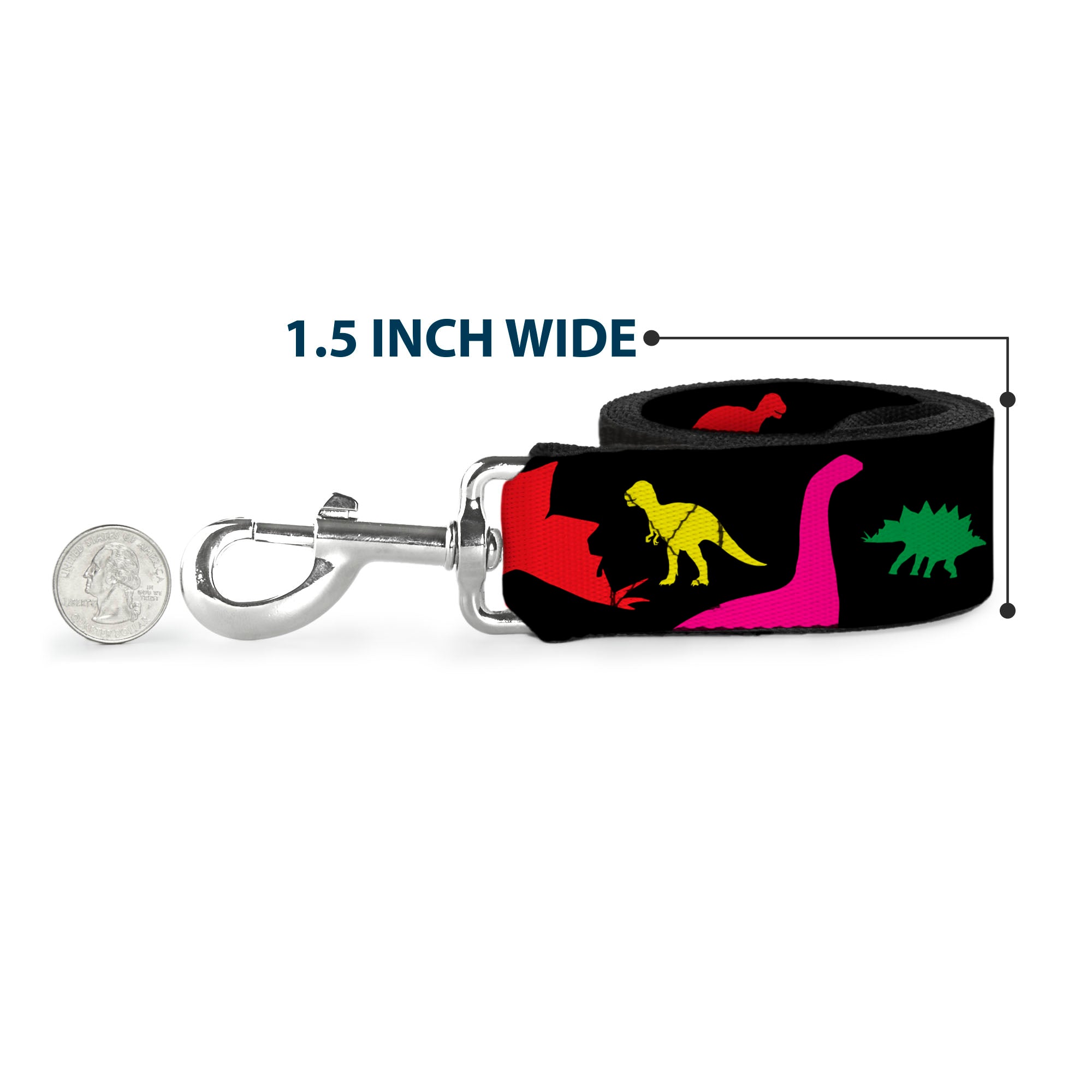 Dog Leash - Dinosaur Silhouette Black/Multi Color Dog Leashes Buckle-Down