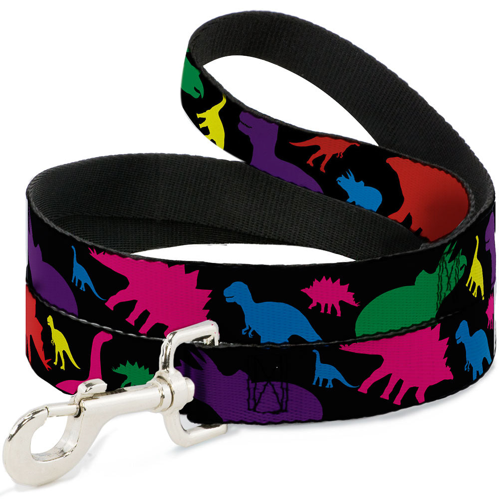 Dog Leash - Dinosaur Silhouette Black/Multi Color Dog Leashes Buckle-Down