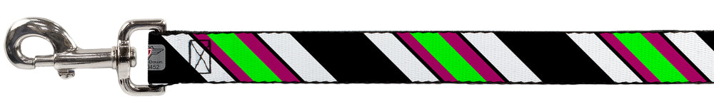 Dog Leash - Diagonal Stripes Black/White/Pink/Green Dog Leashes Buckle-Down
