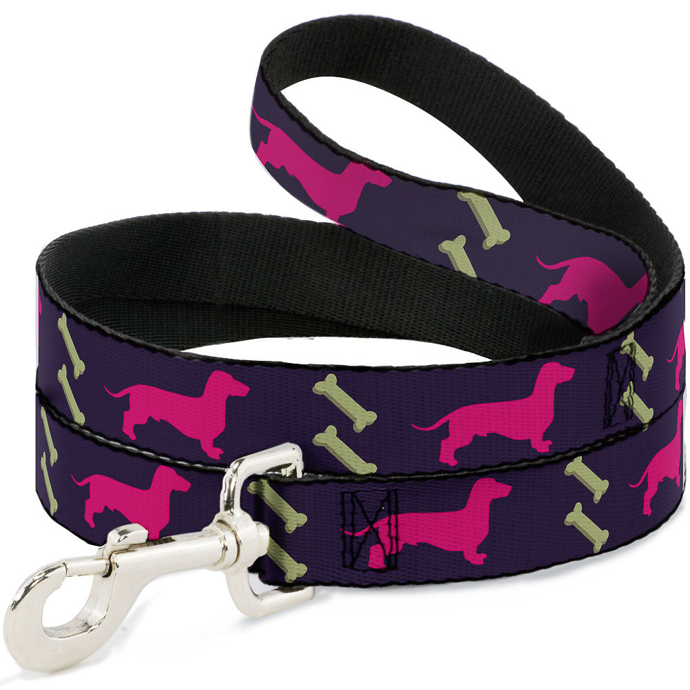 Dog Leash - Dachshunds & Bones Purple/Fuchsia/Green Dog Leashes Buckle-Down