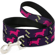 Dog Leash - Dachshunds & Bones Purple/Fuchsia/Green Dog Leashes Buckle-Down