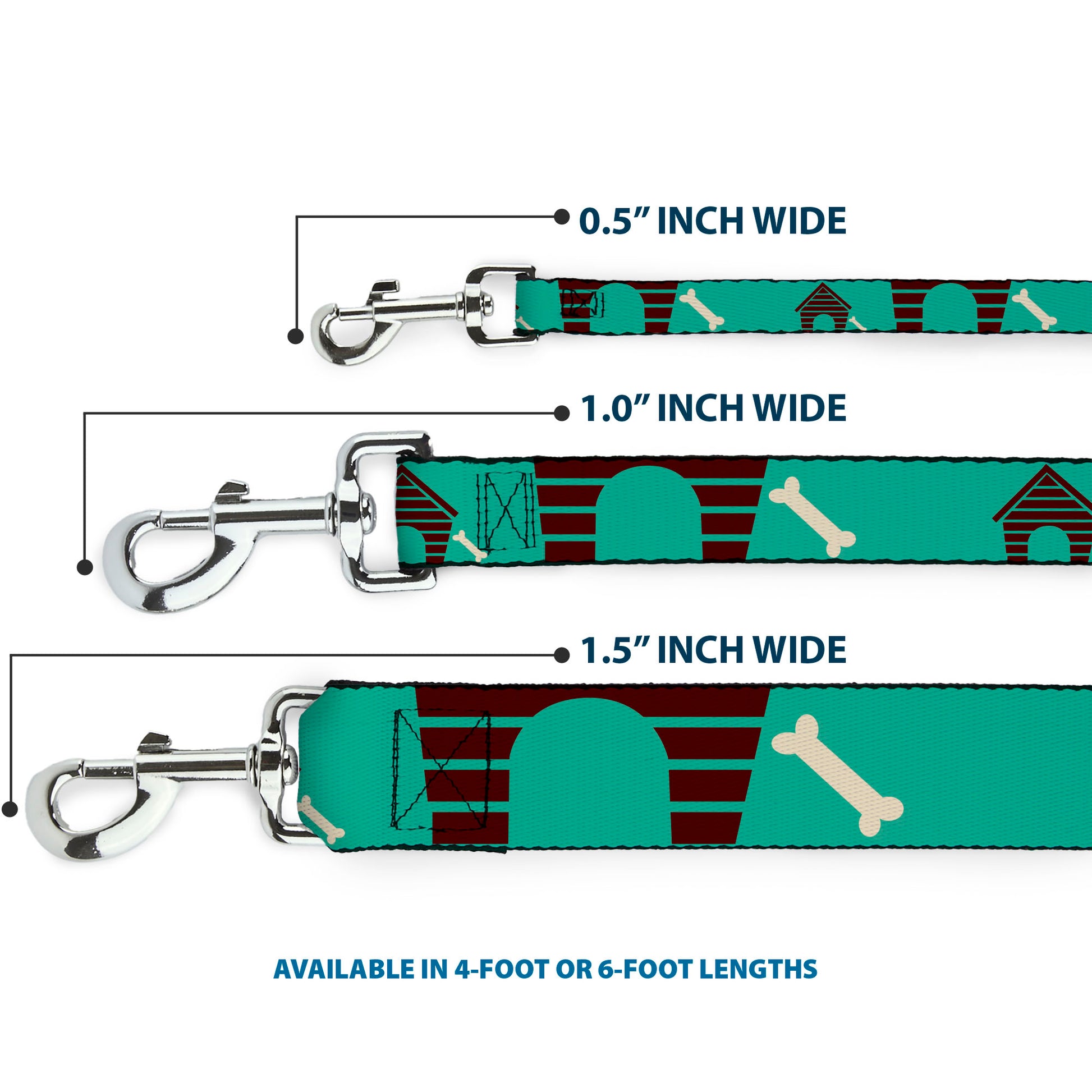 Dog Leash - Dog House & Bone Turquoise/Brown Dog Leashes Buckle-Down