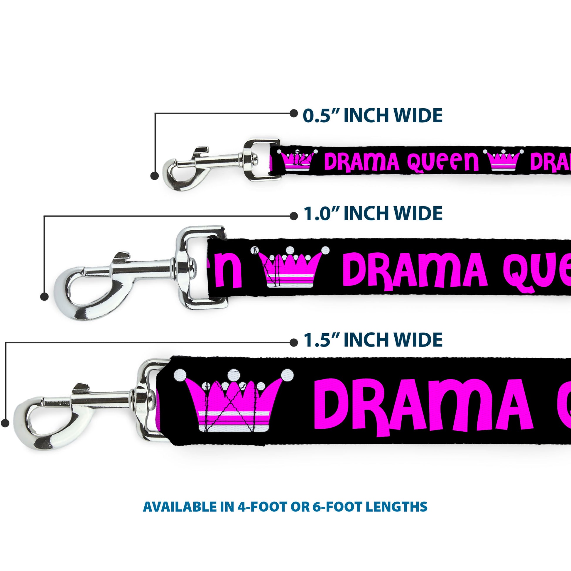 Dog Leash - DRAMA QUEEN Black/Fuchsia Dog Leashes Buckle-Down