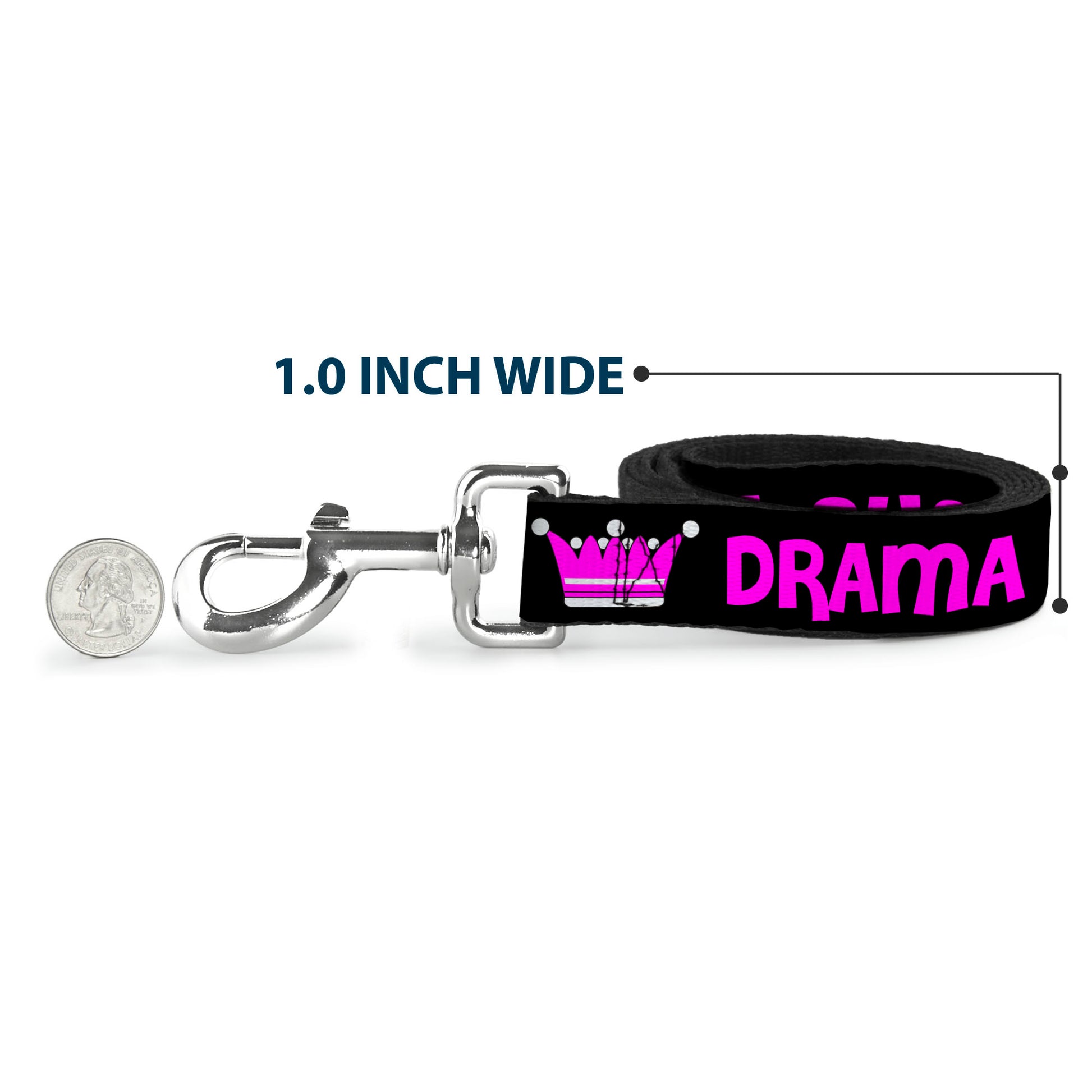 Dog Leash - DRAMA QUEEN Black/Fuchsia Dog Leashes Buckle-Down