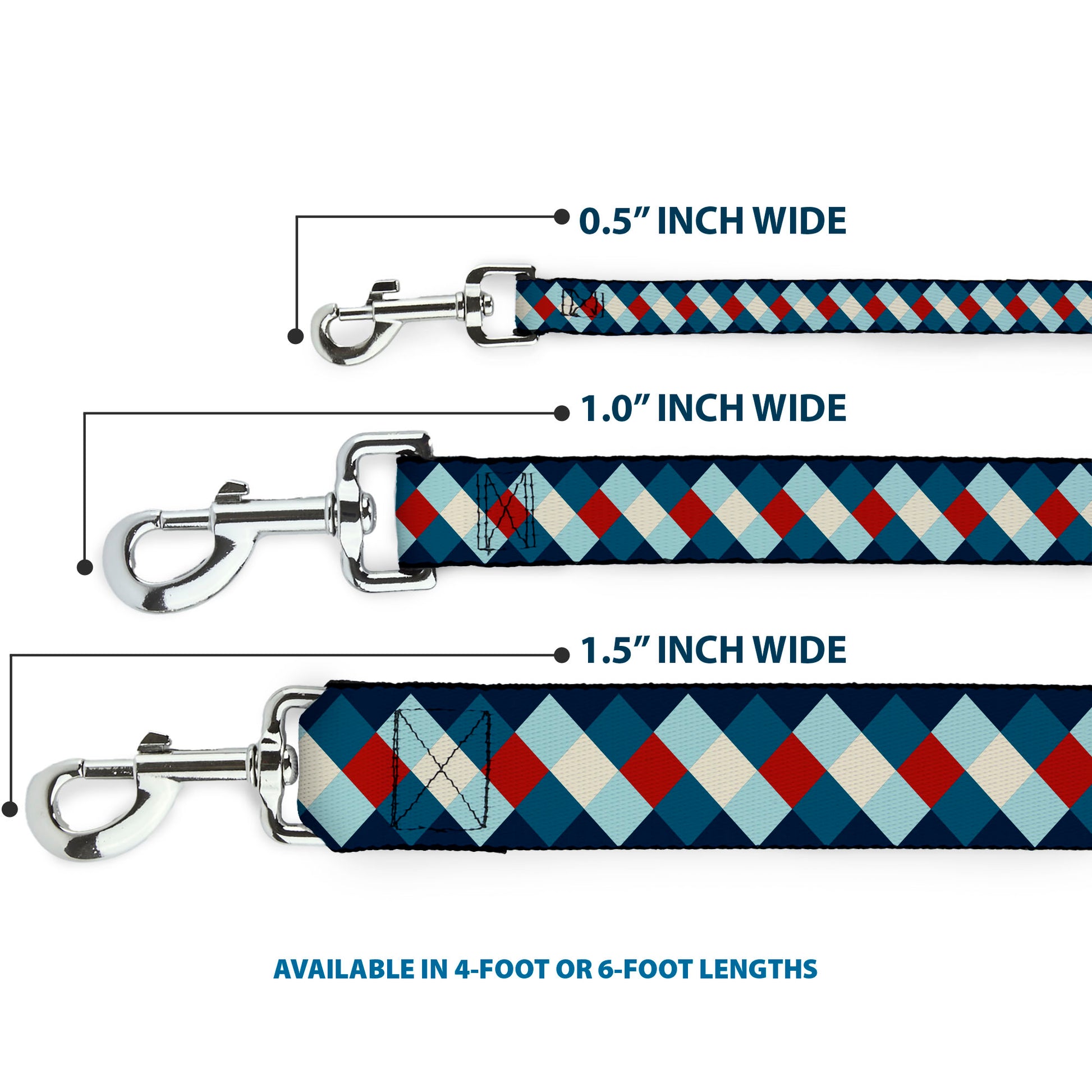 Dog Leash - Diamond Plaid Blues/Khaki/Red Dog Leashes Buckle-Down