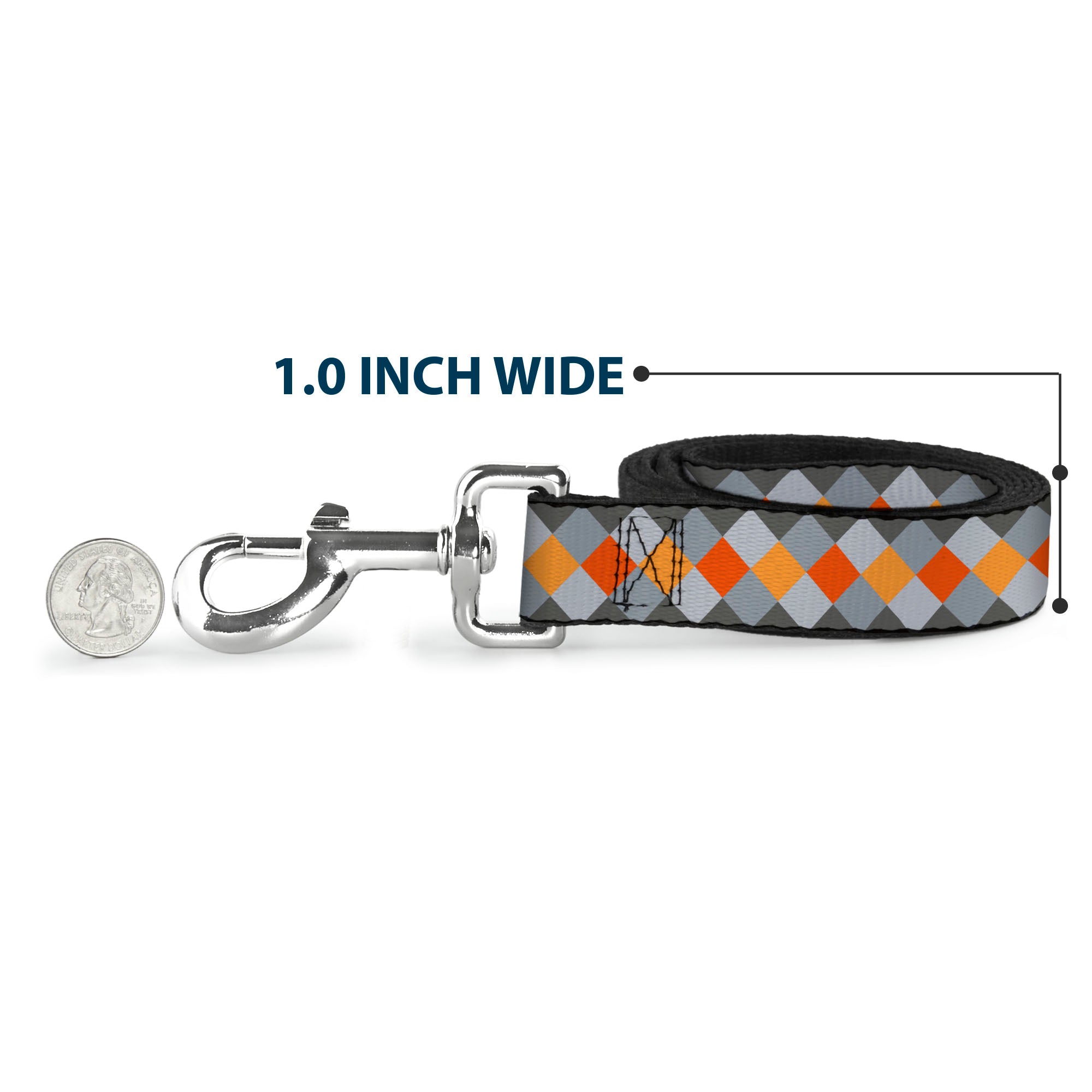 Dog Leash - Diamond Plaid Grays/Orange Dog Leashes Buckle-Down