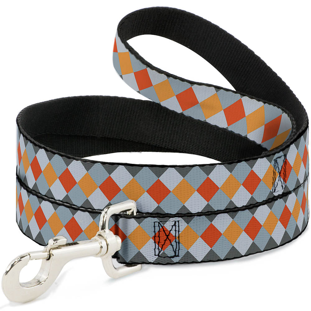 Dog Leash - Diamond Plaid Grays/Orange Dog Leashes Buckle-Down