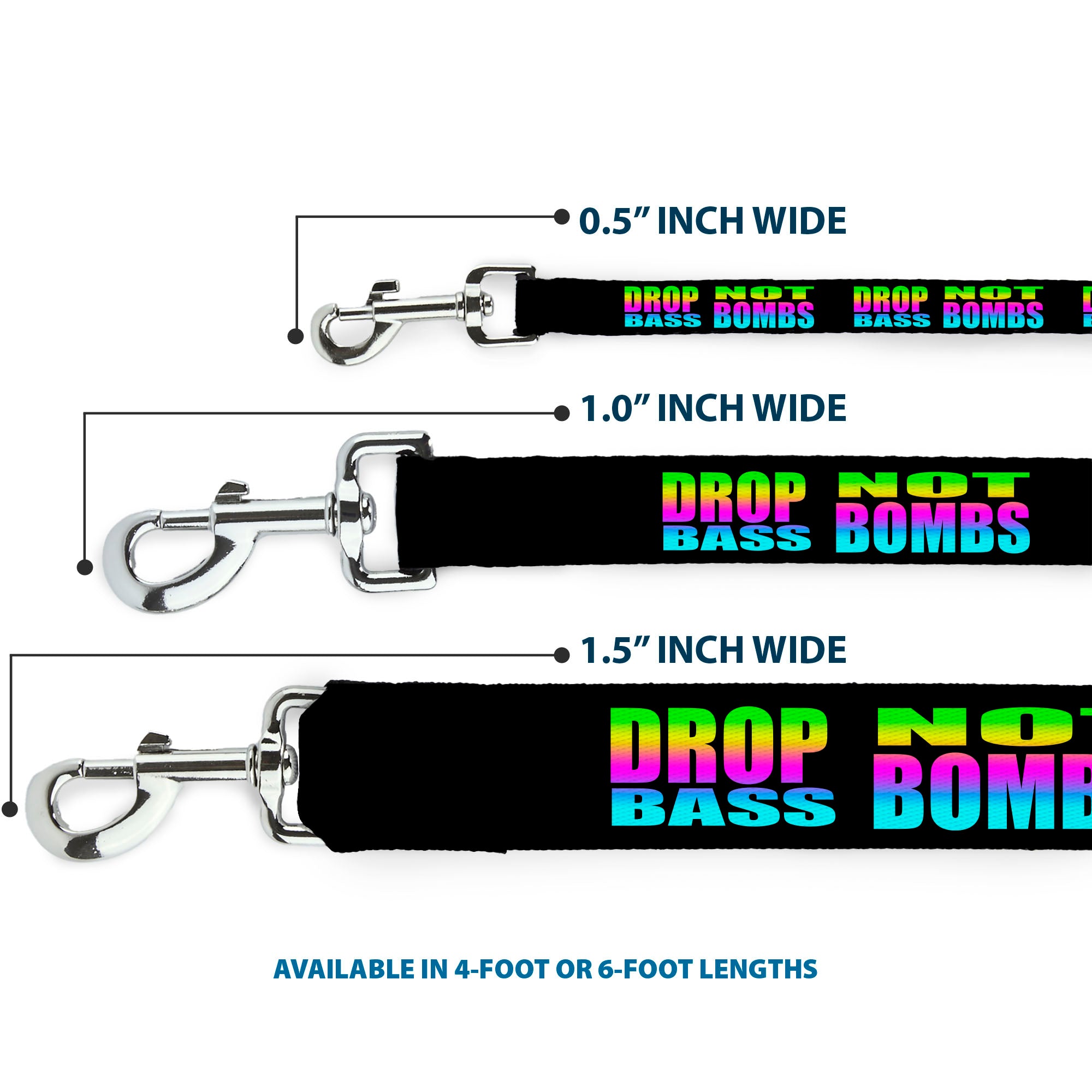 Dog Leash - DROP BASS NOT BOMBS Black/Rainbow Dog Leashes Buckle-Down