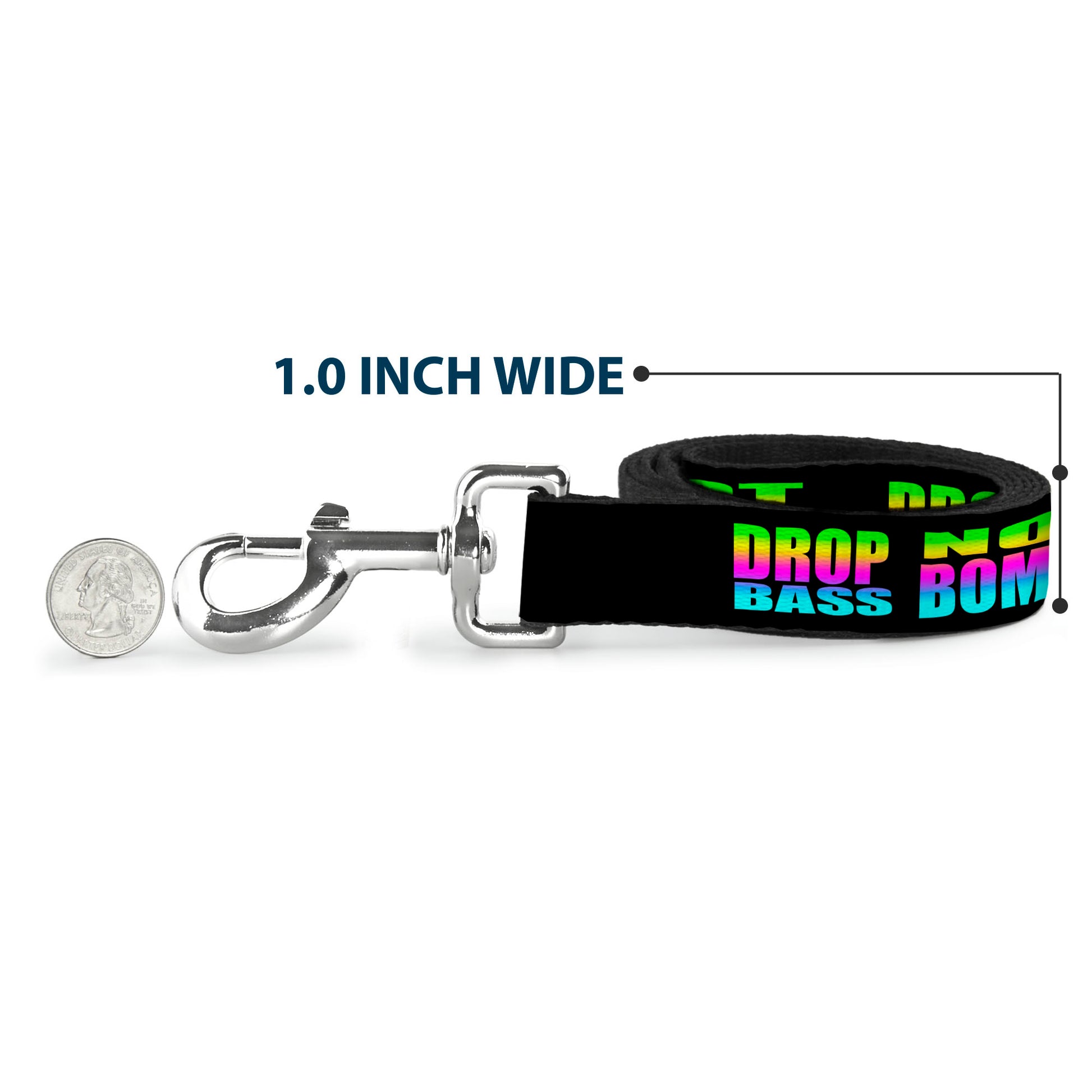 Dog Leash - DROP BASS NOT BOMBS Black/Rainbow Dog Leashes Buckle-Down
