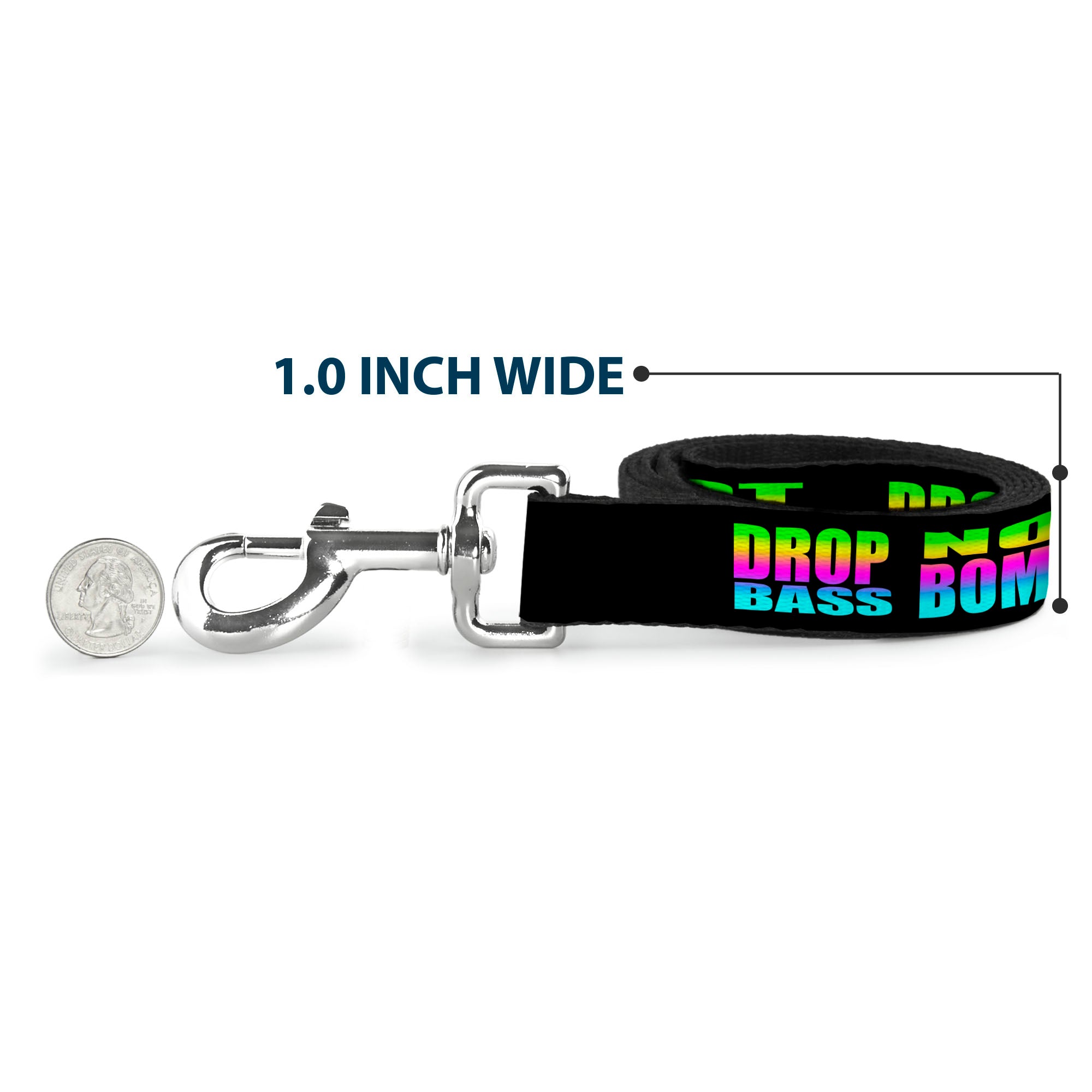 Dog Leash - DROP BASS NOT BOMBS Black/Rainbow Dog Leashes Buckle-Down