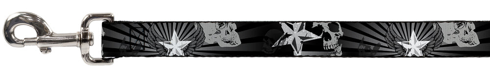Dog Leash - Die Hard Skulls & Stars1 Black/Grays Dog Leashes Buckle-Down