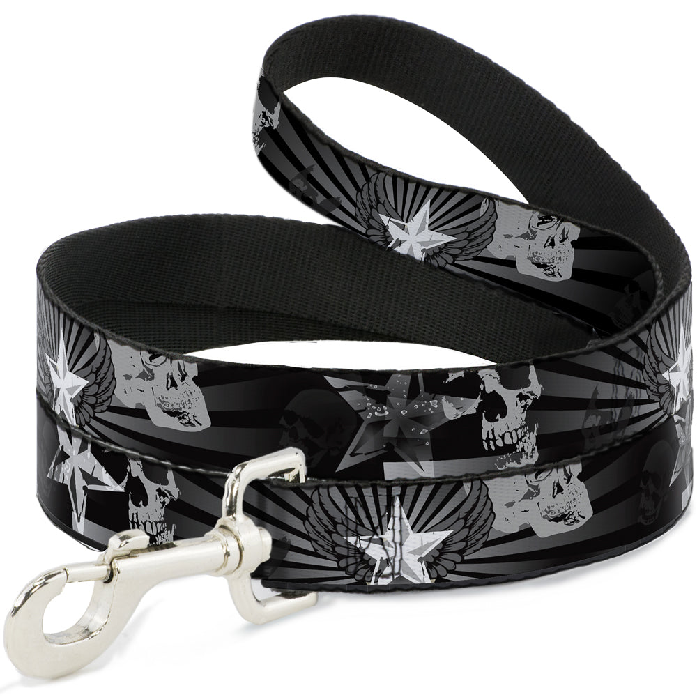 Dog Leash - Die Hard Skulls & Stars1 Black/Grays Dog Leashes Buckle-Down