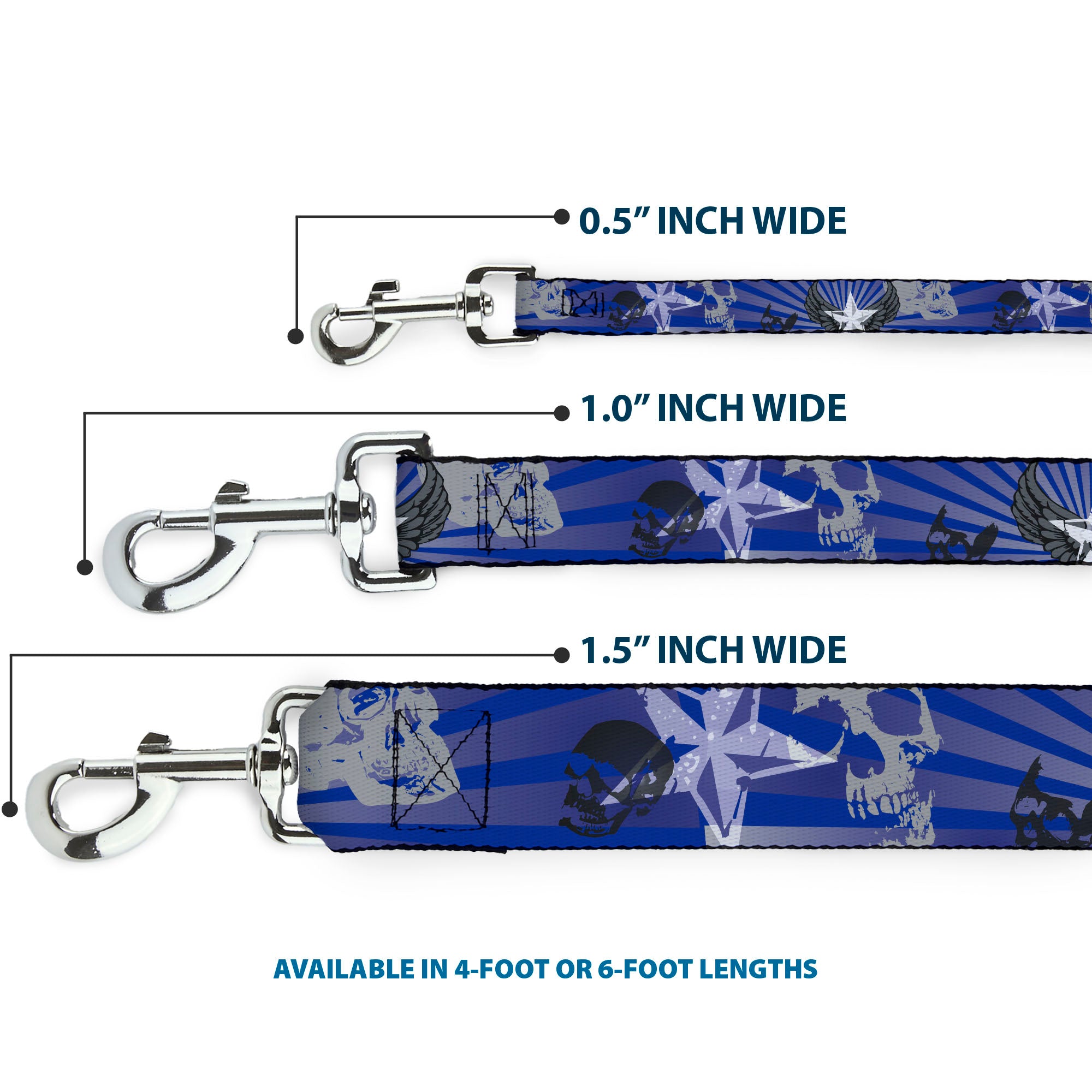 Dog Leash - Die Hard Skulls & Stars1 Blue/Grays Dog Leashes Buckle-Down