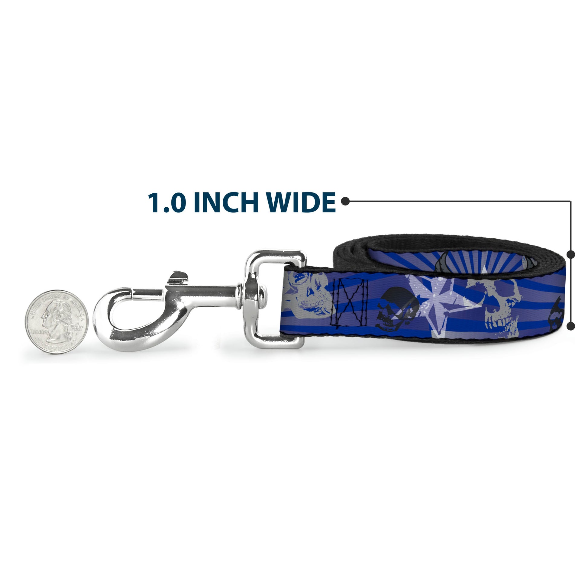 Dog Leash - Die Hard Skulls & Stars1 Blue/Grays Dog Leashes Buckle-Down