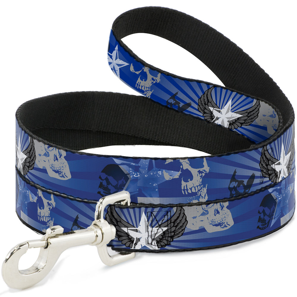 Dog Leash - Die Hard Skulls & Stars1 Blue/Grays Dog Leashes Buckle-Down