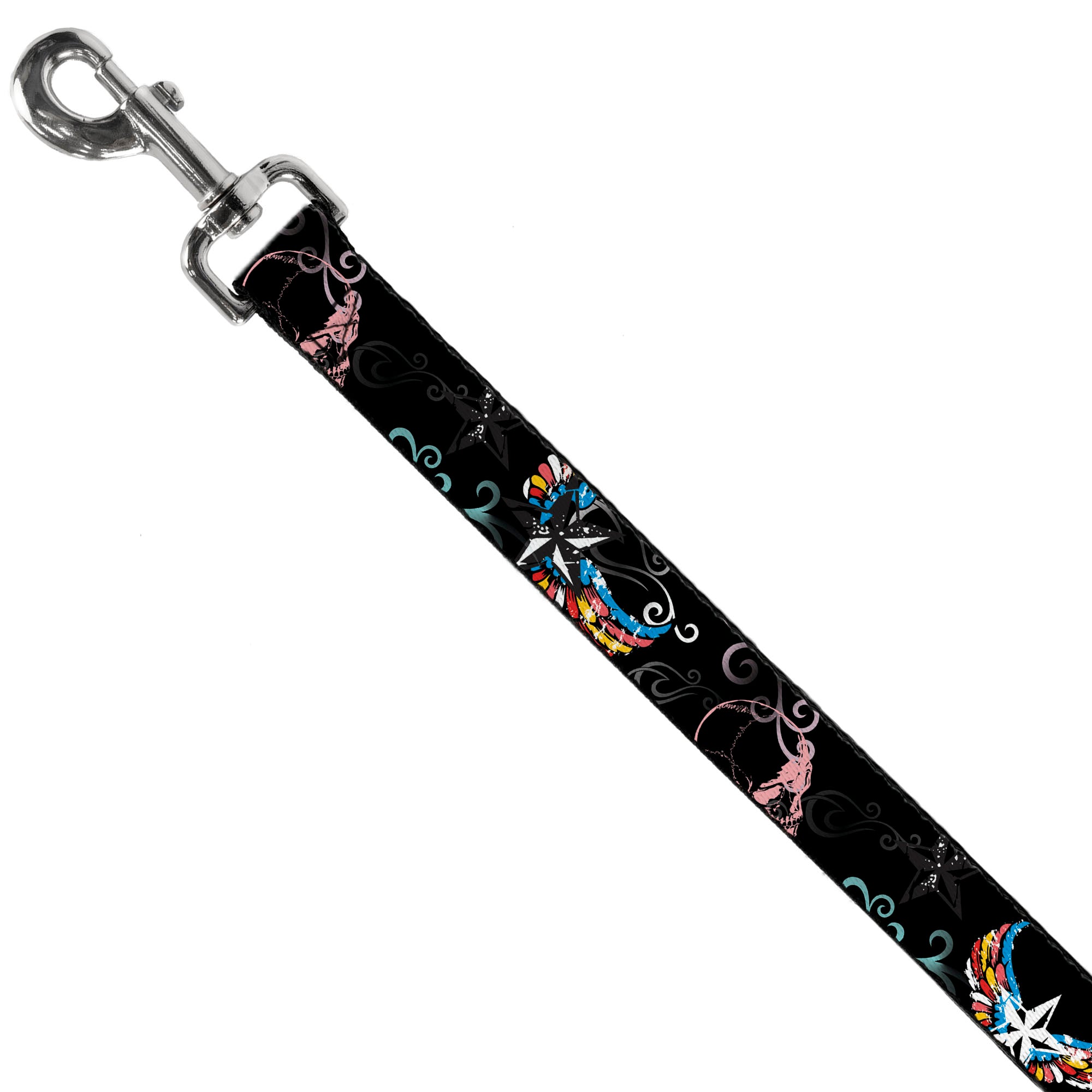 Dog Leash - Die Hard Skulls & Stars2 Black/Multi Color Dog Leashes Buckle-Down