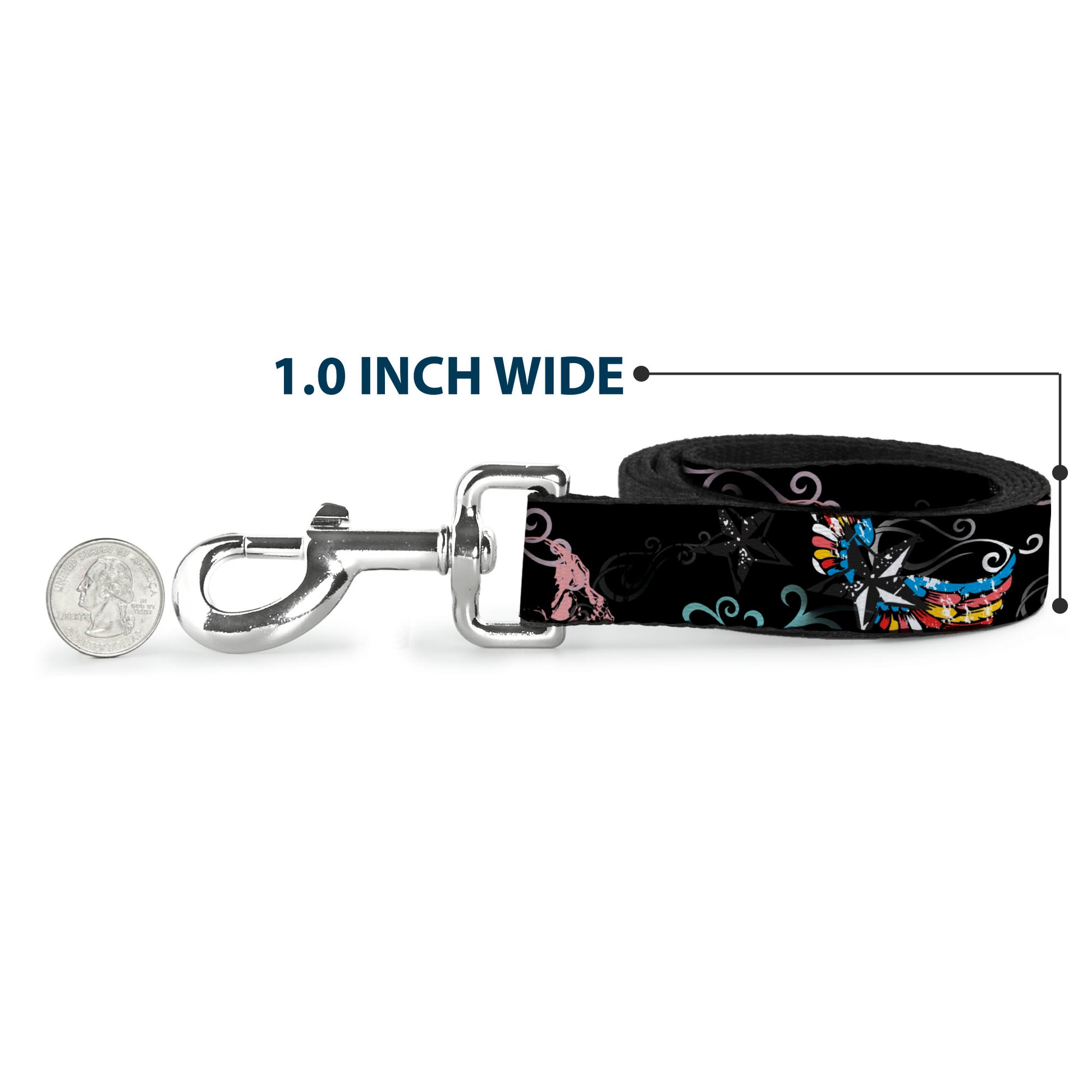 Dog Leash - Die Hard Skulls & Stars2 Black/Multi Color Dog Leashes Buckle-Down