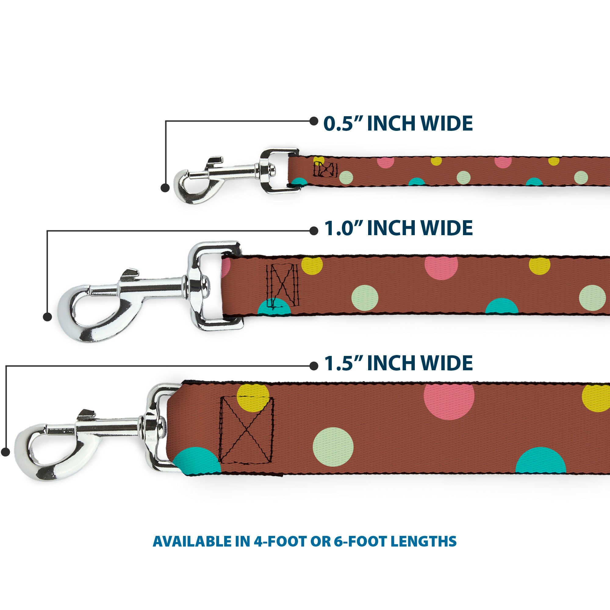 Dog Leash - Dots Brown/Multi Pastel Dog Leashes Buckle-Down