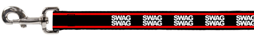 Dog Leash - Double SWAG Black/White/Red Stripe Dog Leashes Buckle-Down