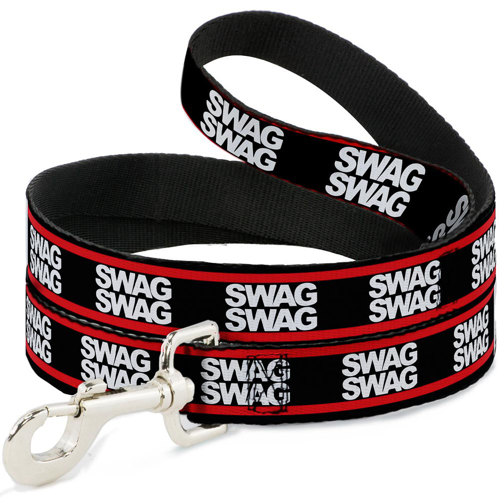 Dog Leash - Double SWAG Black/White/Red Stripe Dog Leashes Buckle-Down