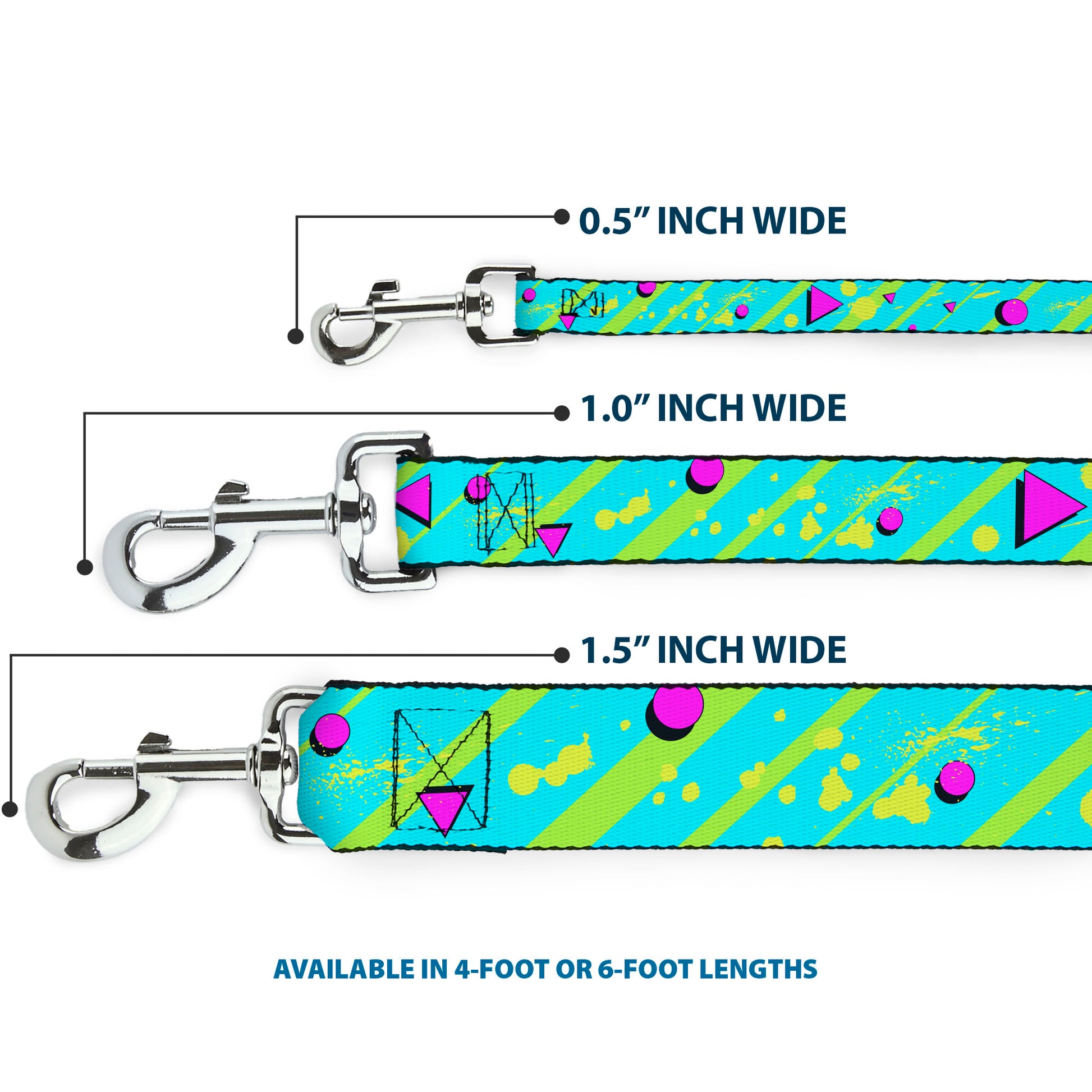 Dog Leash - Eighties Party Blue/Yellow/Pink Dog Leashes Buckle-Down