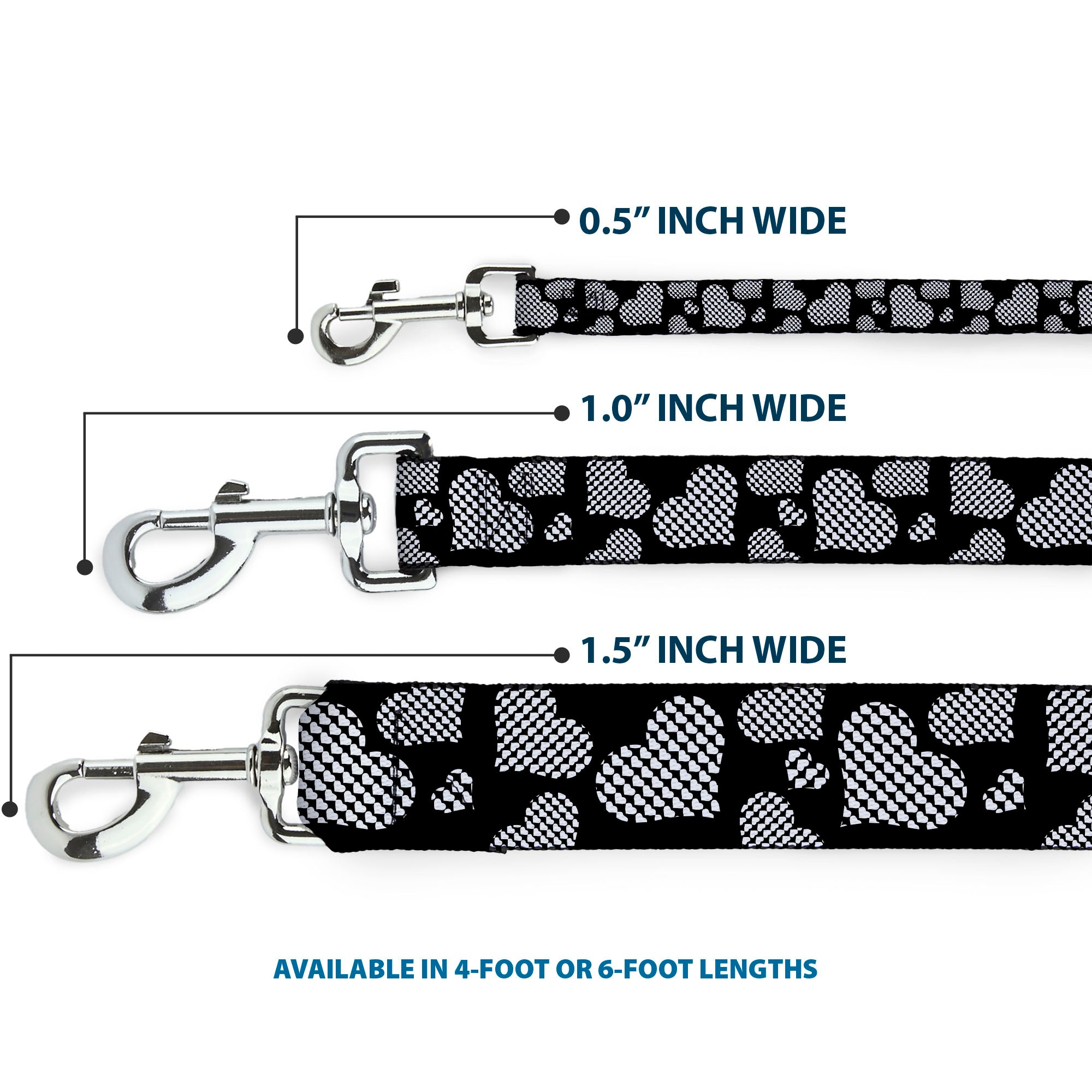 Dog Leash - Eighties Hearts Black/White Dog Leashes Buckle-Down