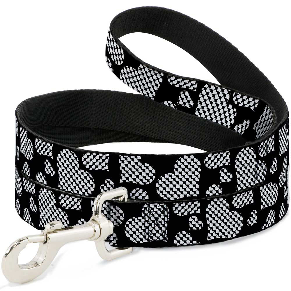 Dog Leash - Eighties Hearts Black/White Dog Leashes Buckle-Down