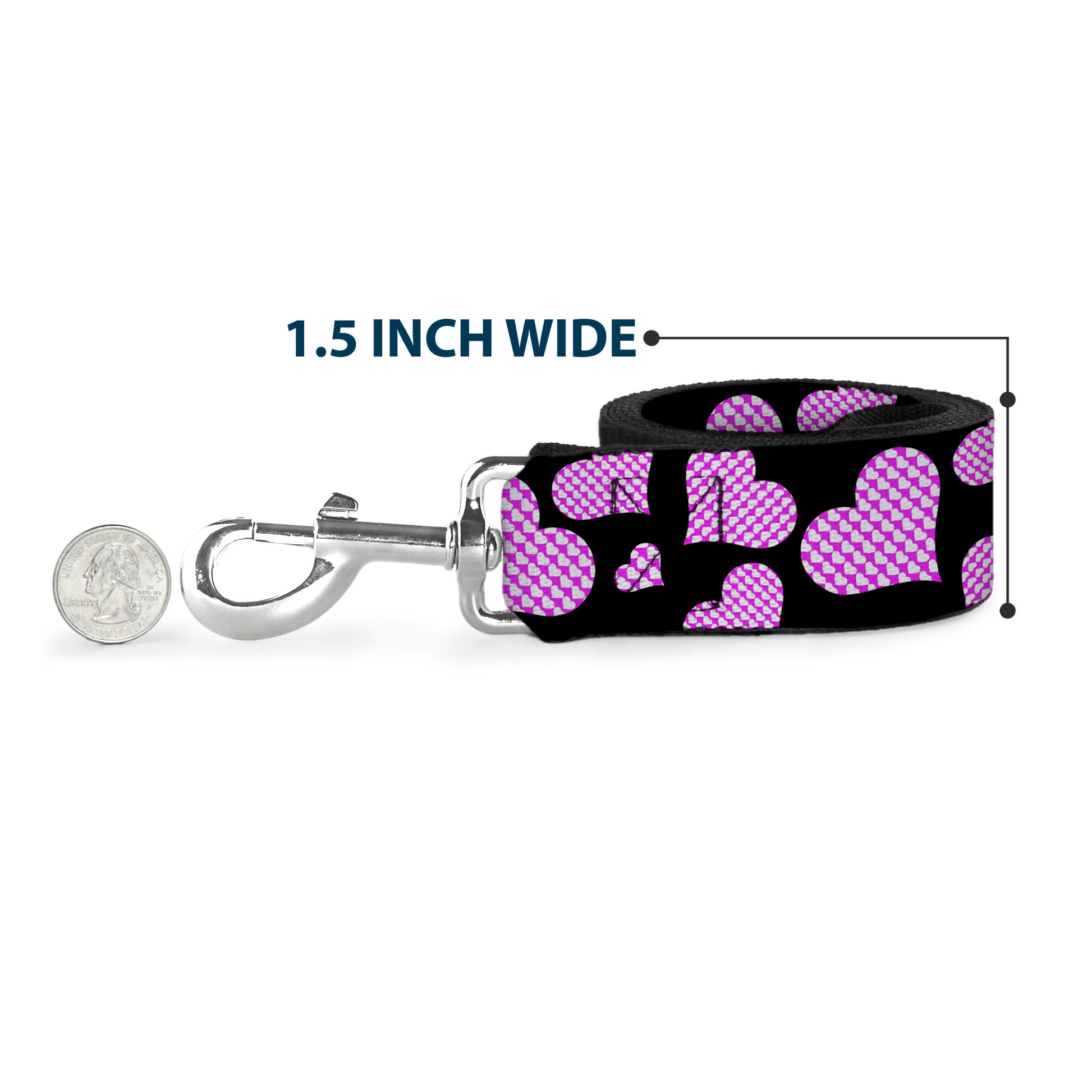 Dog Leash - Eighties Hearts Black/Fuchsia/White Dog Leashes Buckle-Down