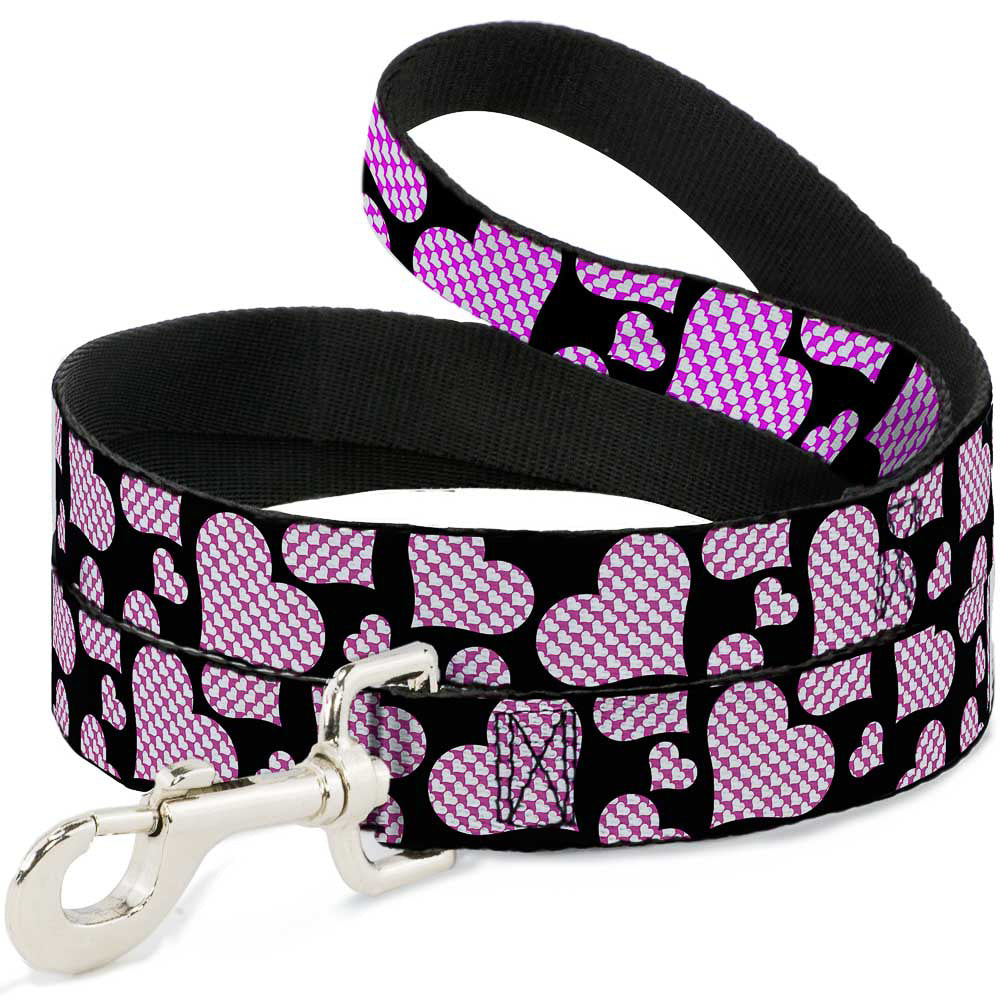 Dog Leash - Eighties Hearts Black/Fuchsia/White Dog Leashes Buckle-Down