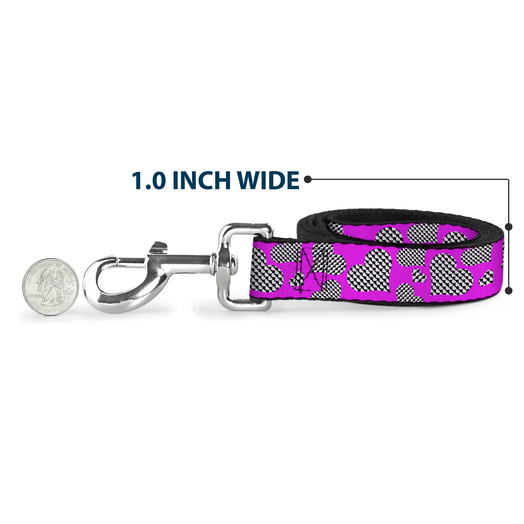 Dog Leash - Eighties Hearts Fuchsia/Black/White Dog Leashes Buckle-Down