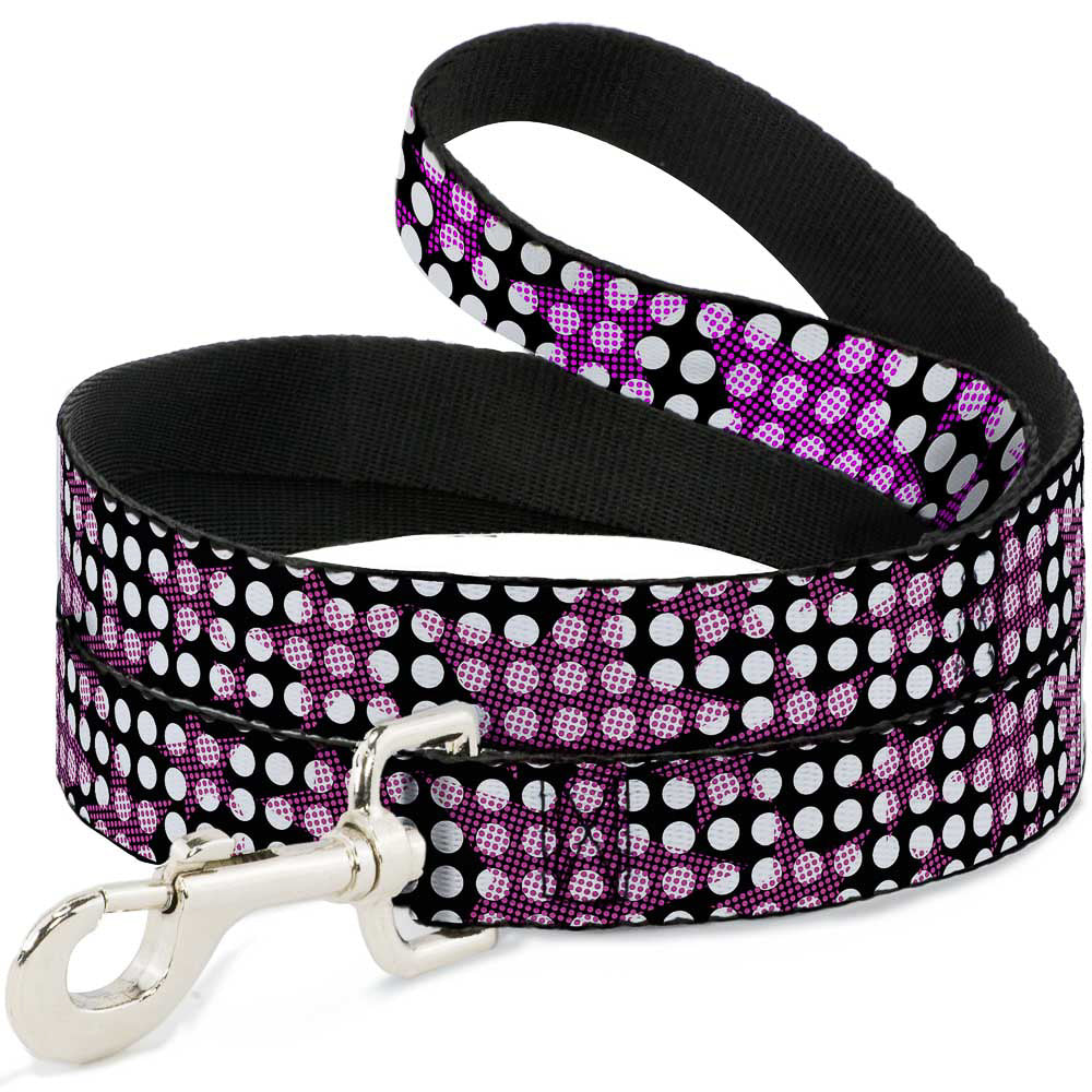 Dog Leash - Eighties Stars1 Black/White/Fuchsia Dog Leashes Buckle-Down