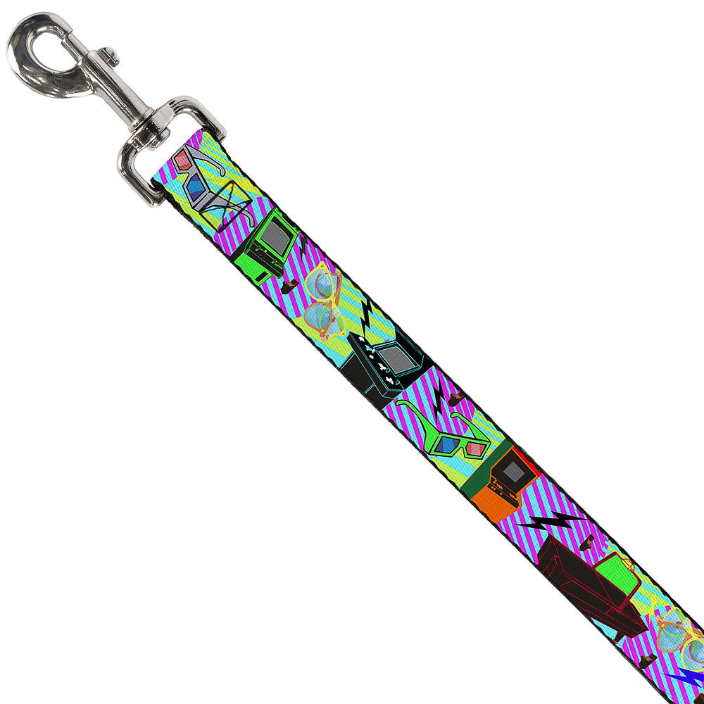 Dog Leash - Eighties Arcade Multi Neon Stripes Dog Leashes Buckle-Down