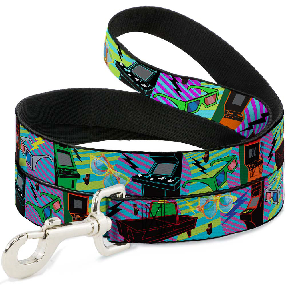 Dog Leash - Eighties Arcade Multi Neon Stripes Dog Leashes Buckle-Down
